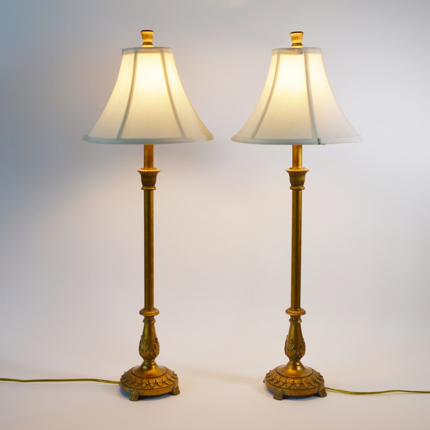 Berman Mottled Gilt Composite Buffet Lamps, Pair