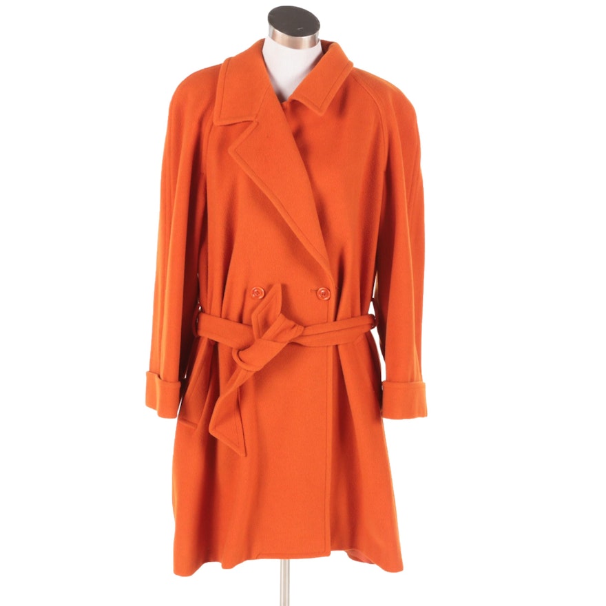 Liz Claiborne Collection Burnt Orange Wool and Camel Hair Belted Coat, Vintage