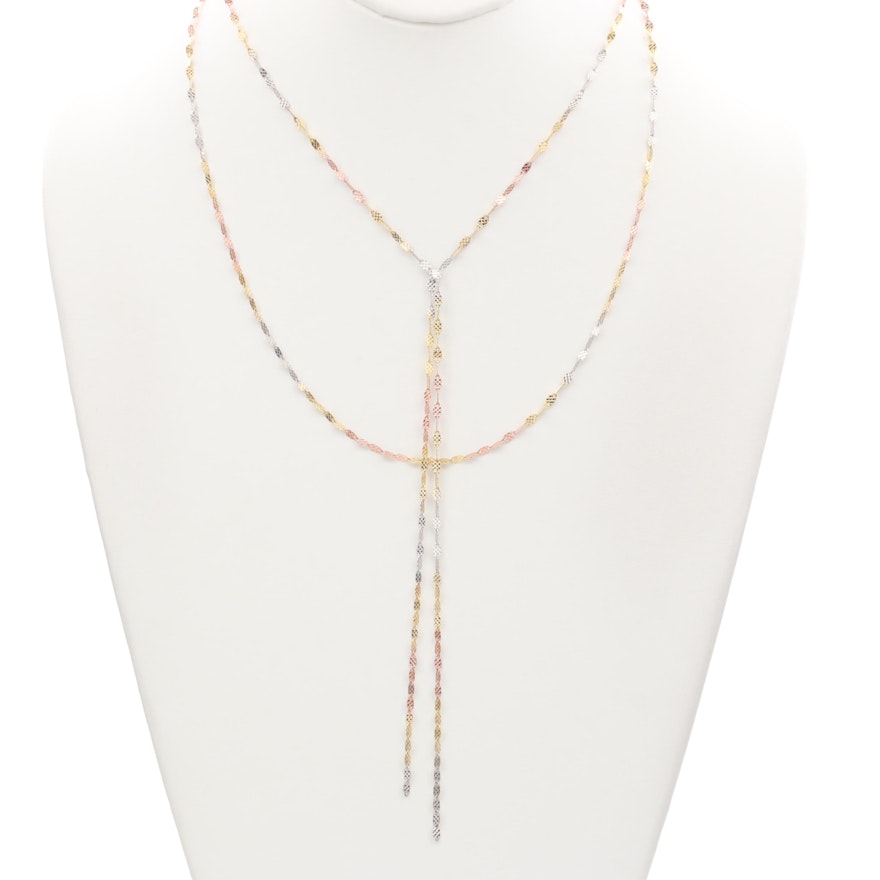 14K Tri-Color Multi Strand Necklace