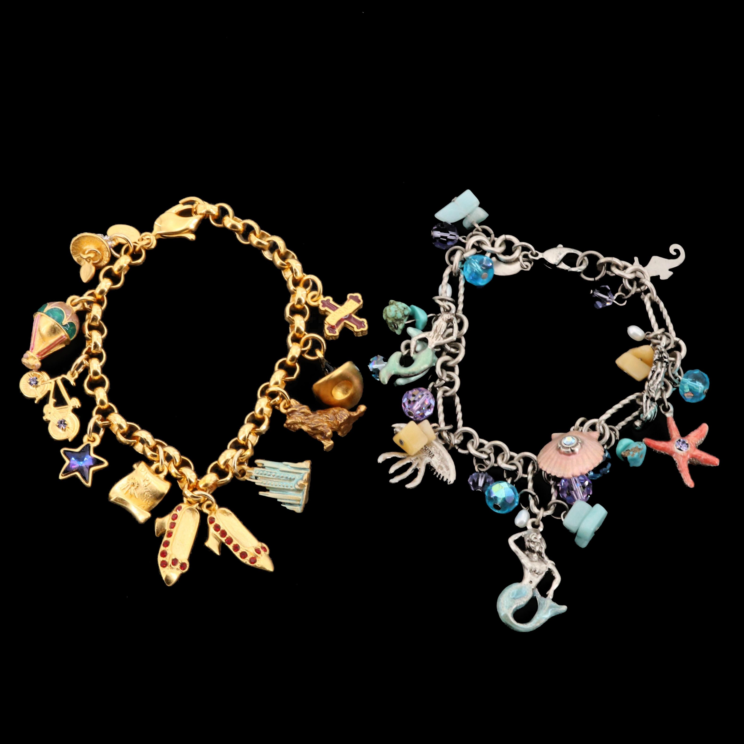 Rhinestone, Turquoise, and Enamel Charm Bracelets