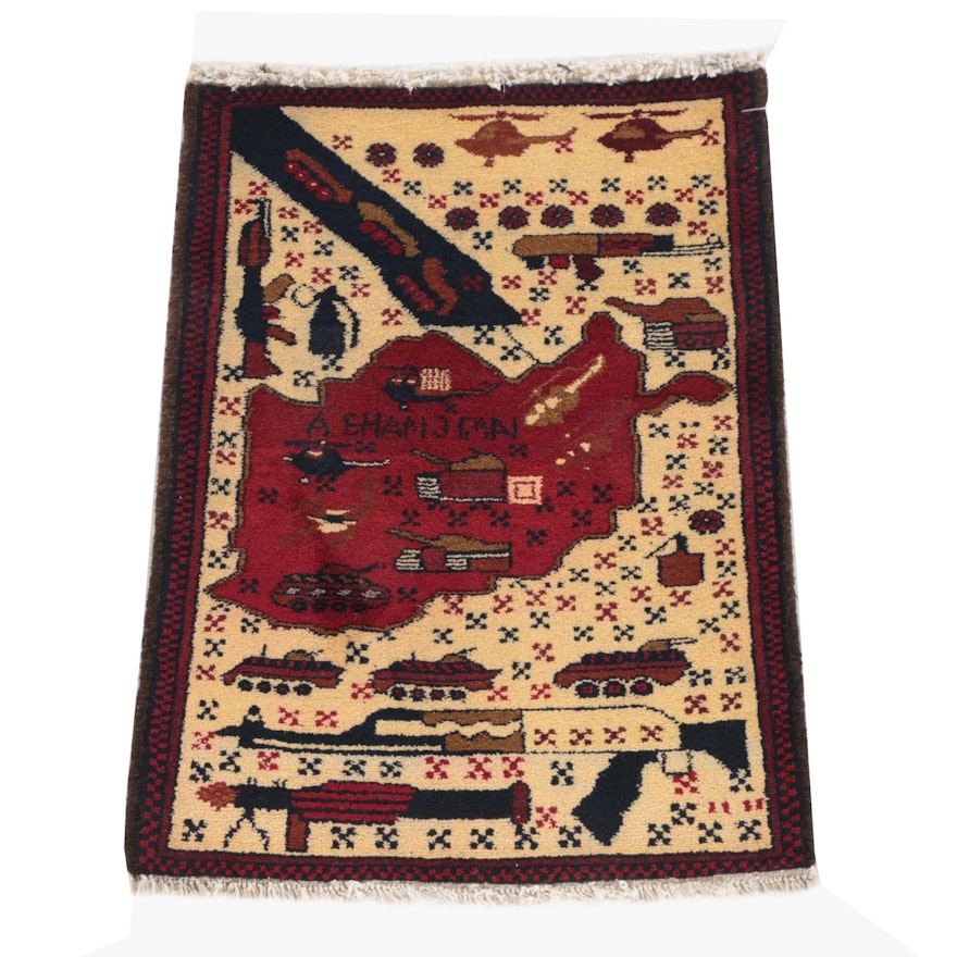 Hand-Knotted Afghan Wool War Rug