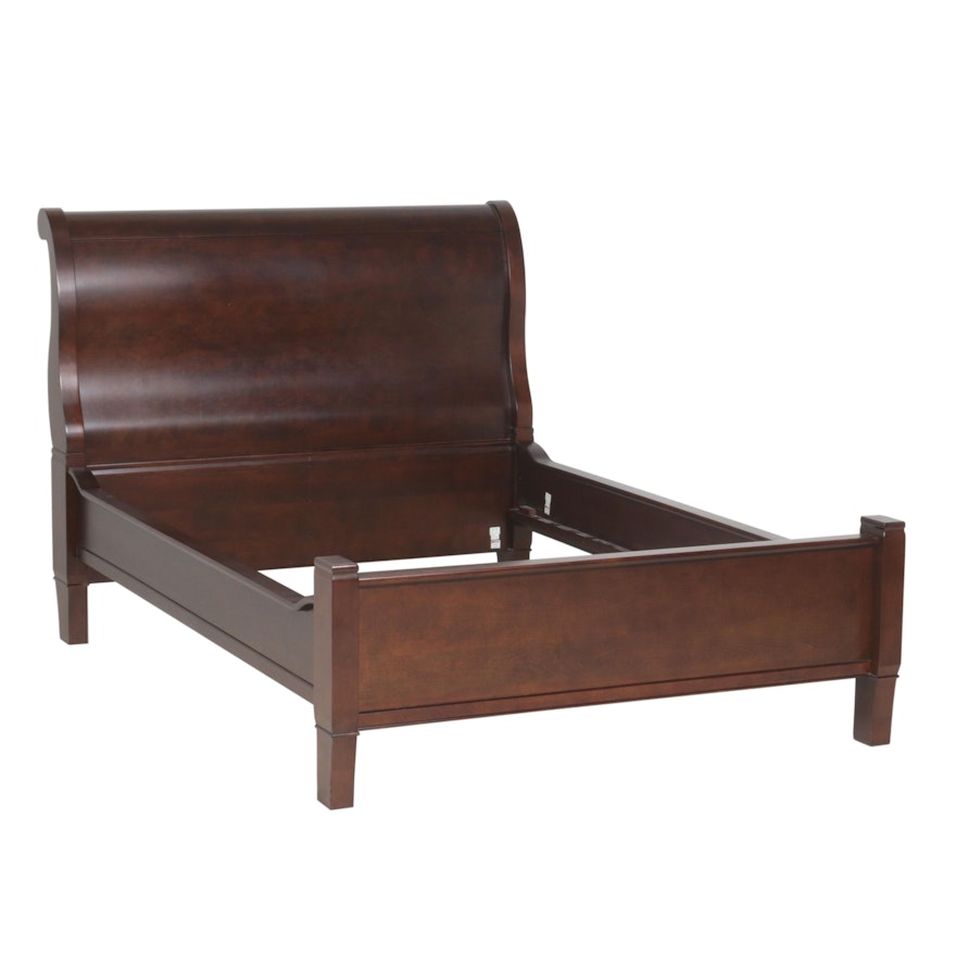 Contemporary Sleigh Style Mahogany Finish Queen Size Bed