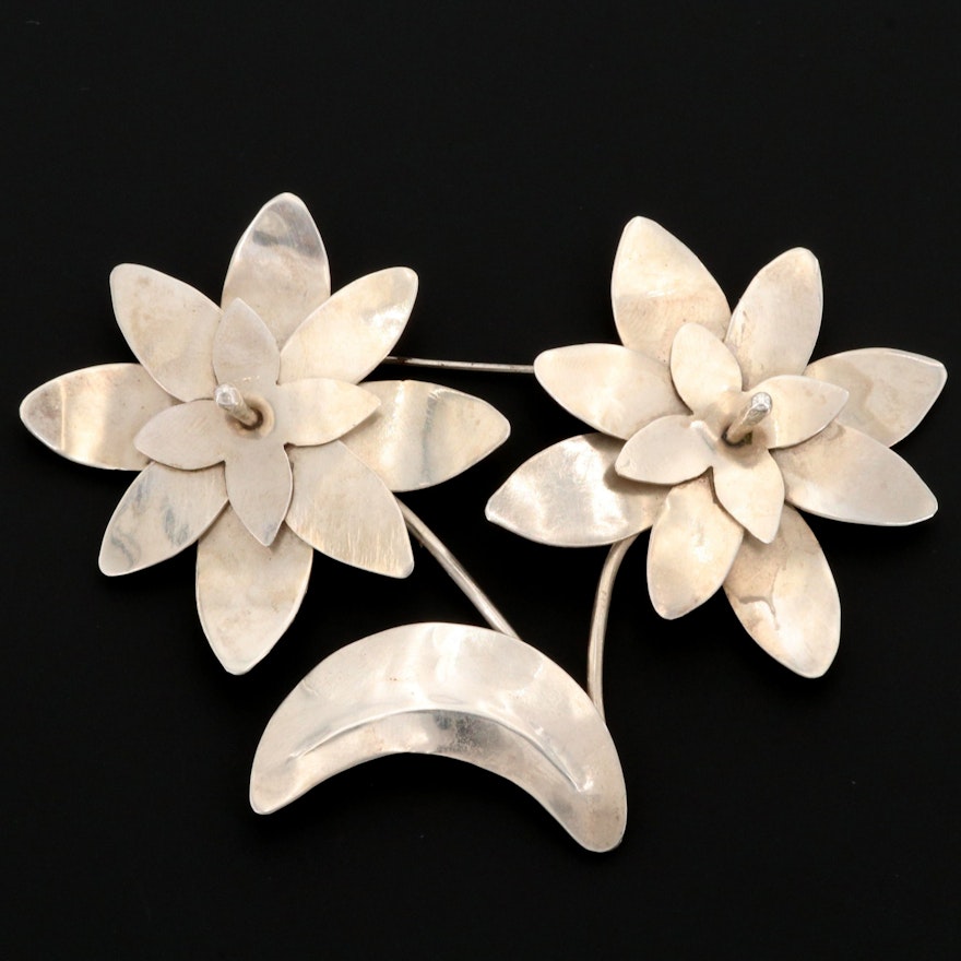 Mexican Sterling Silver Flower Brooch