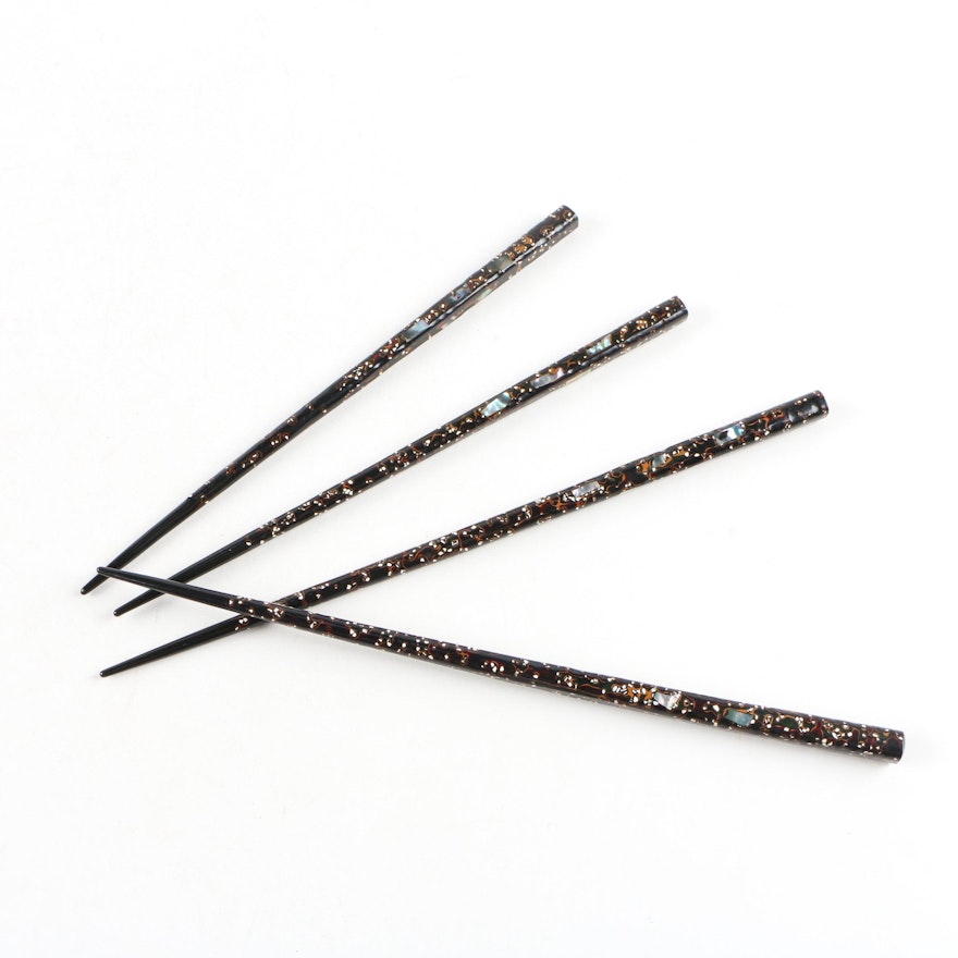 East Asian Lacquered Abalone Inlaid Chopsticks