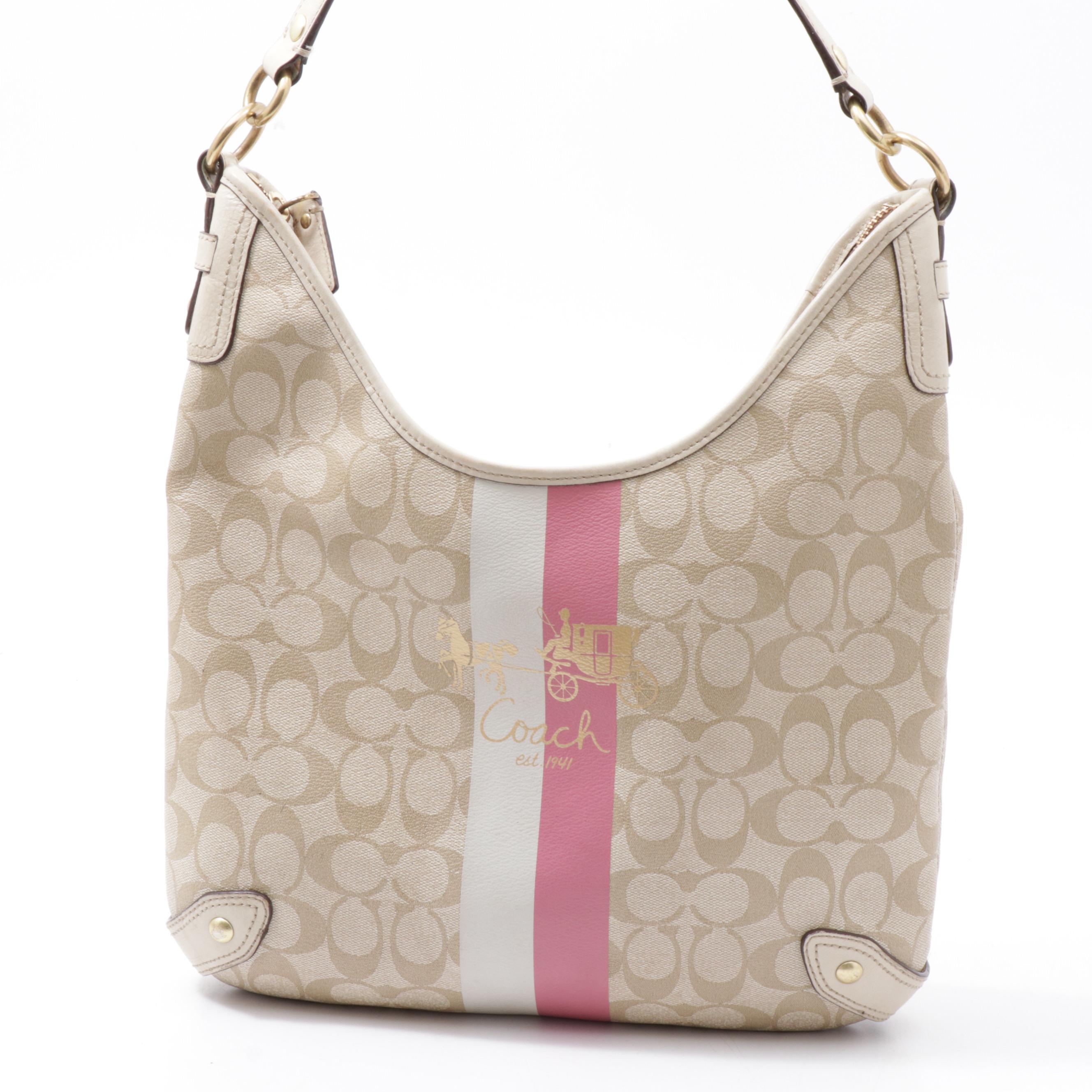 Coach Tan Heritage Stripe Hobo Bag