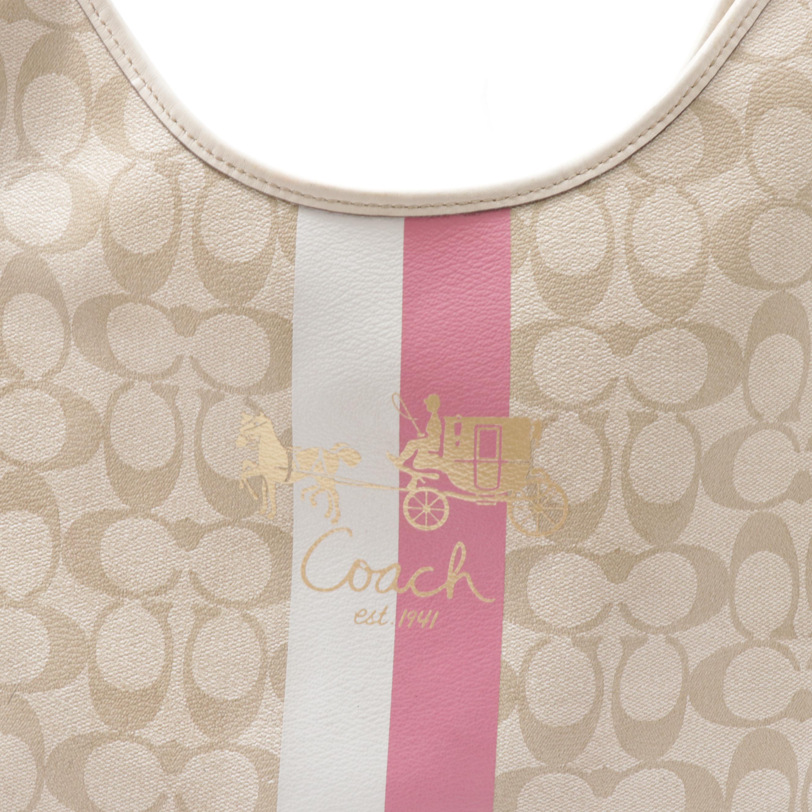 Coach Tan Heritage Stripe Hobo Bag