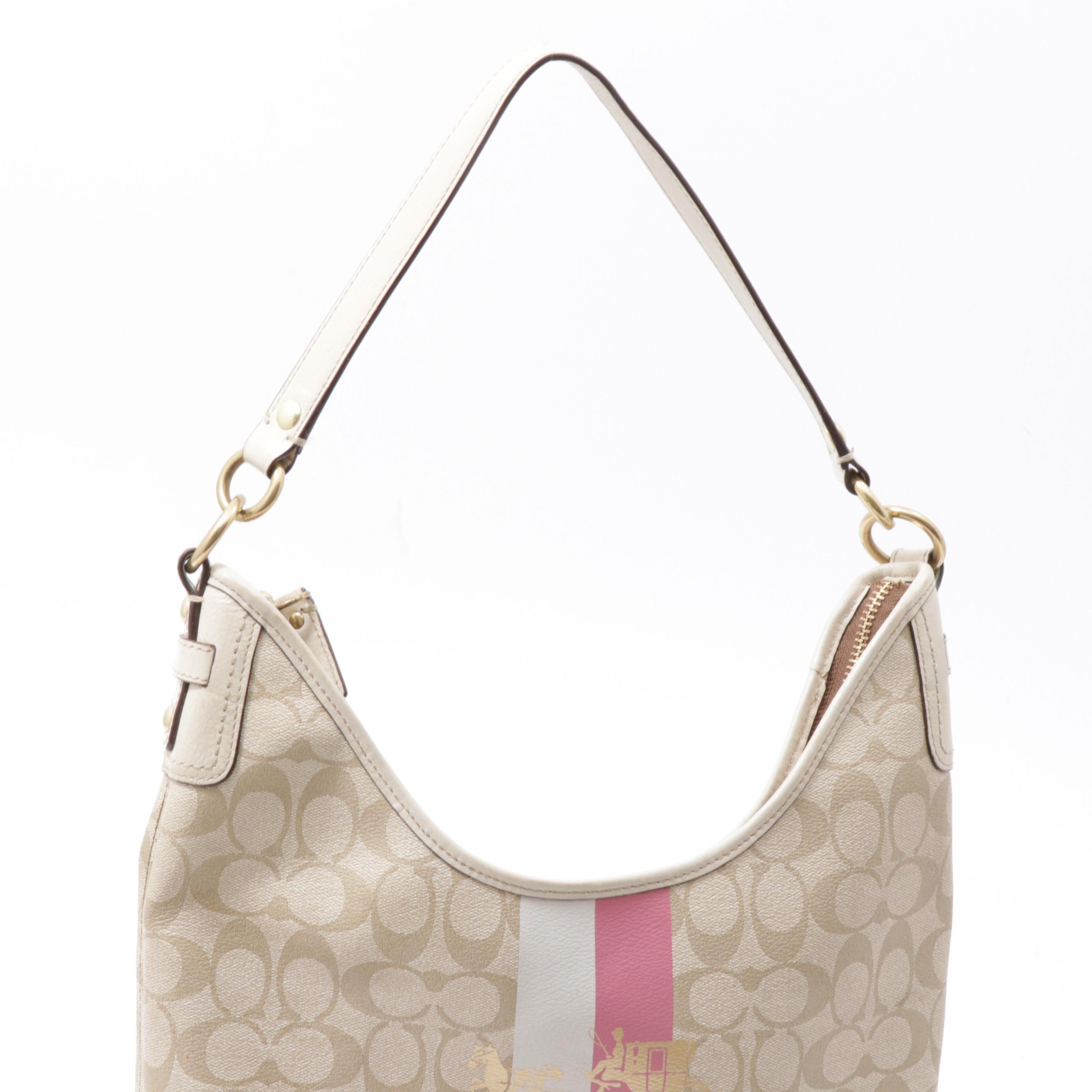 Coach Tan Heritage Stripe Hobo Bag