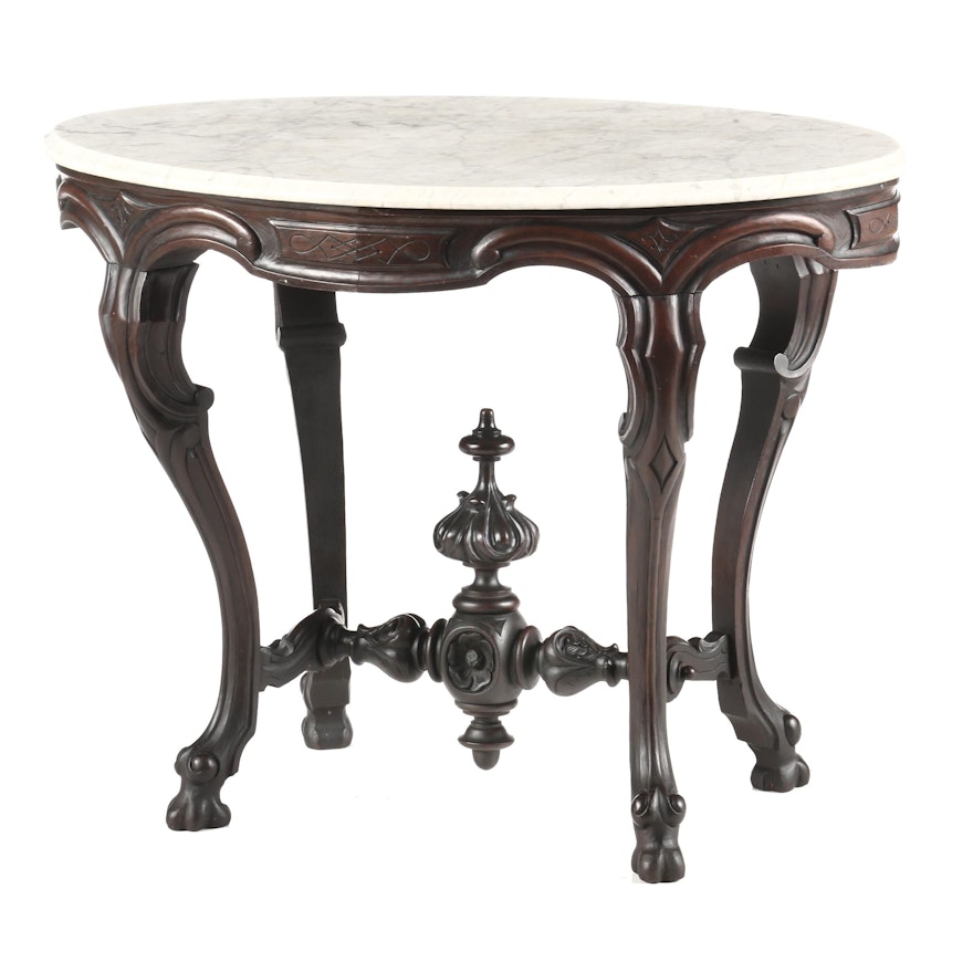 Rococo Revival Walnut and White Marble Center Table, Third Quarter 19th Century