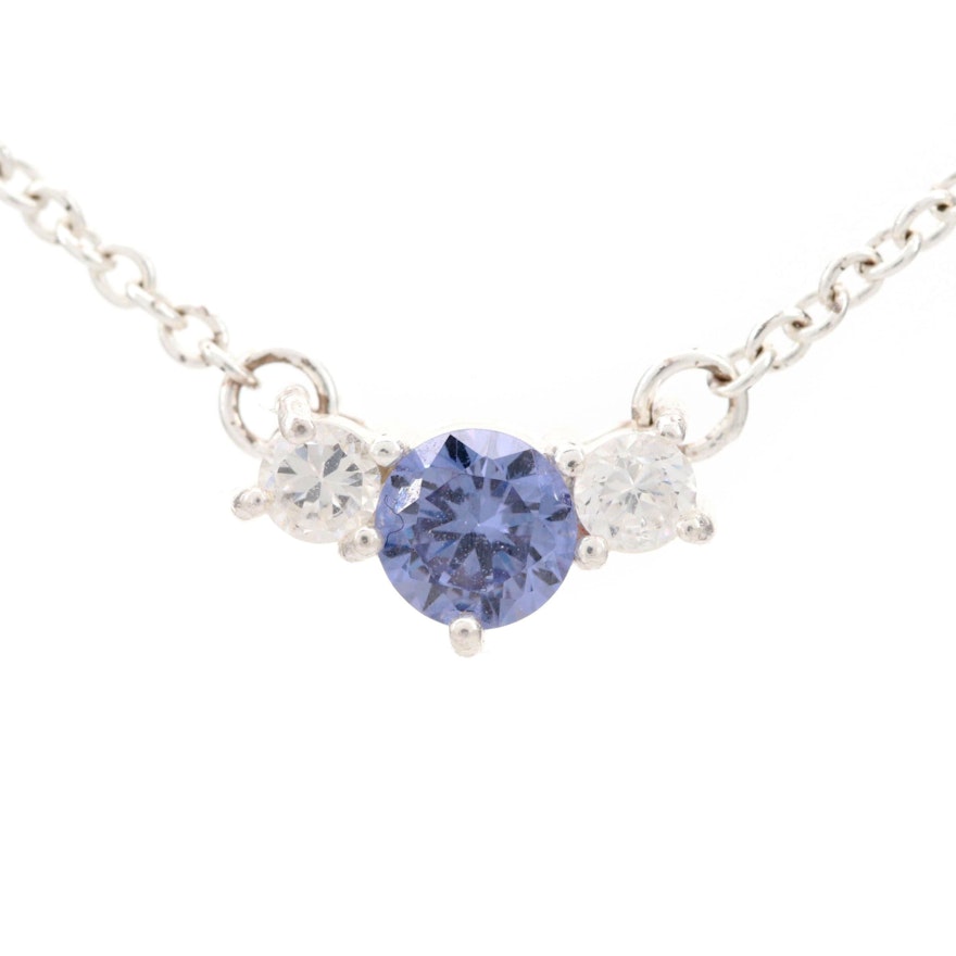 Sterling Silver Tanzanite and Cubic Zirconia Necklace