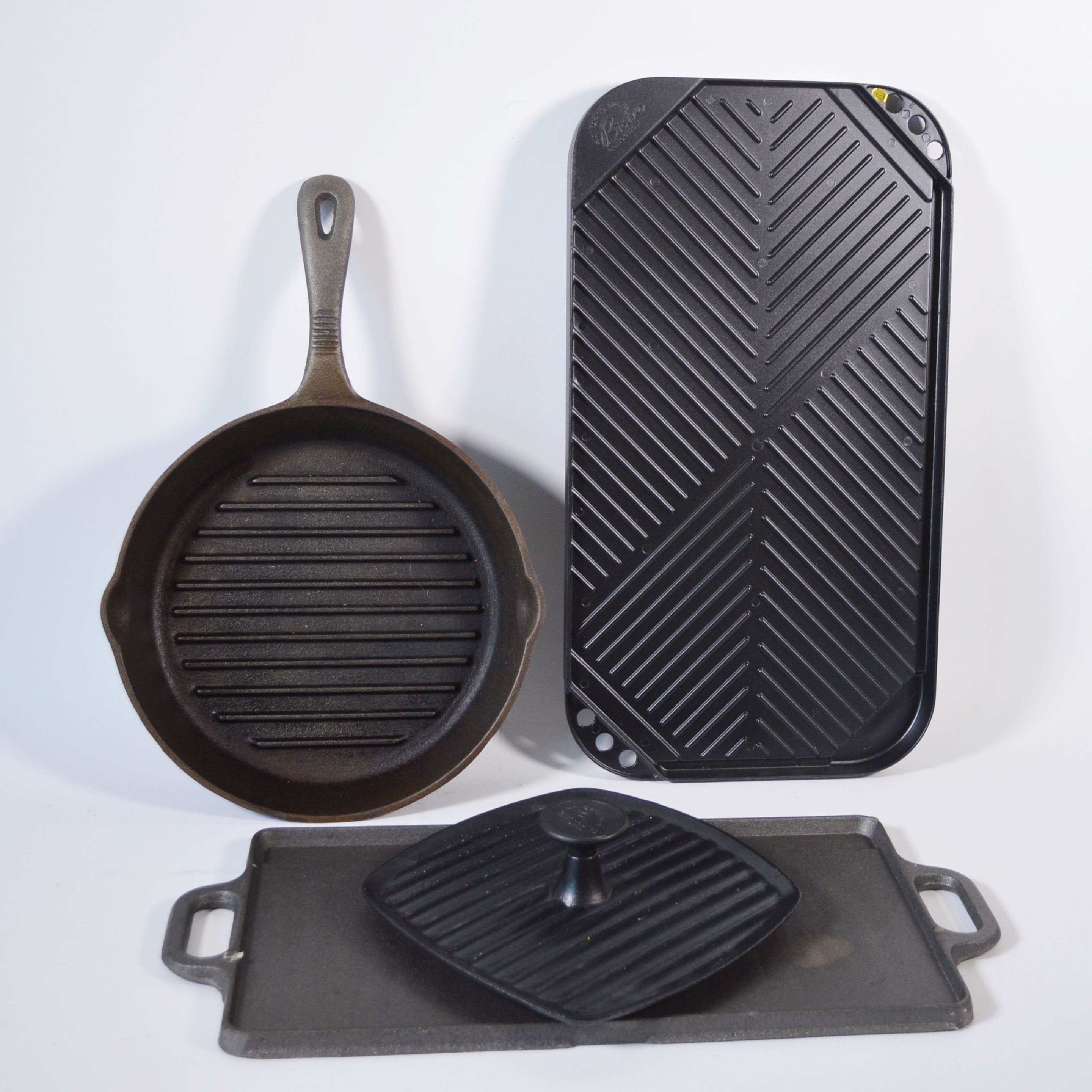 Benjamin & Medwin Cast Iron Skillet, Wolfgang Puck Bacon Press and Griddle