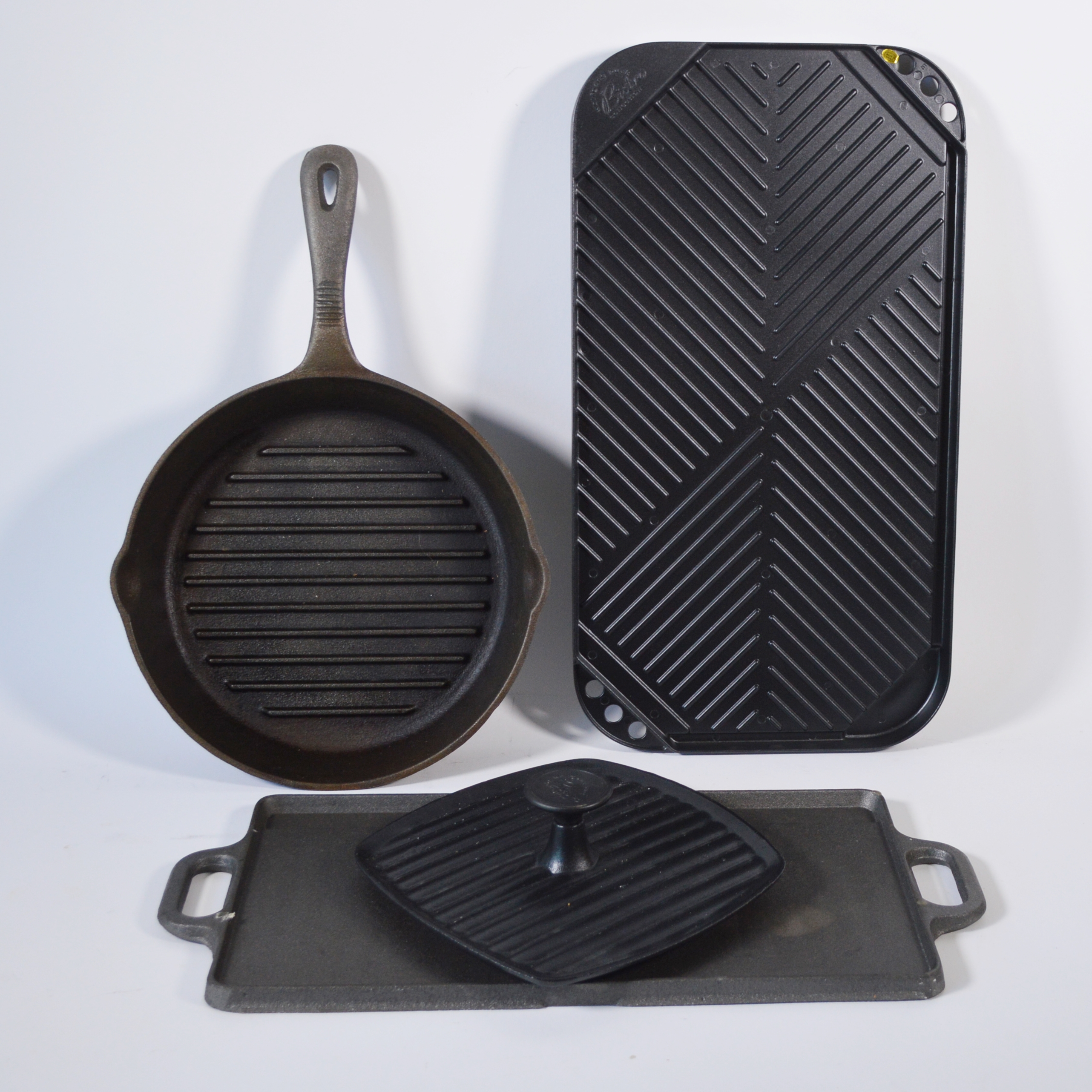 Benjamin & Medwin Cast Iron Skillet, Wolfgang Puck Bacon Press and Griddle