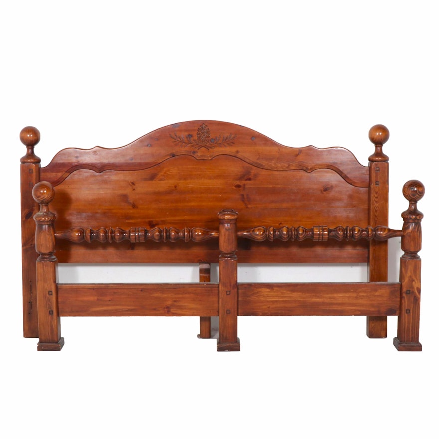 King Wooden Headboard and Footboard, Mid to Late 20th Century