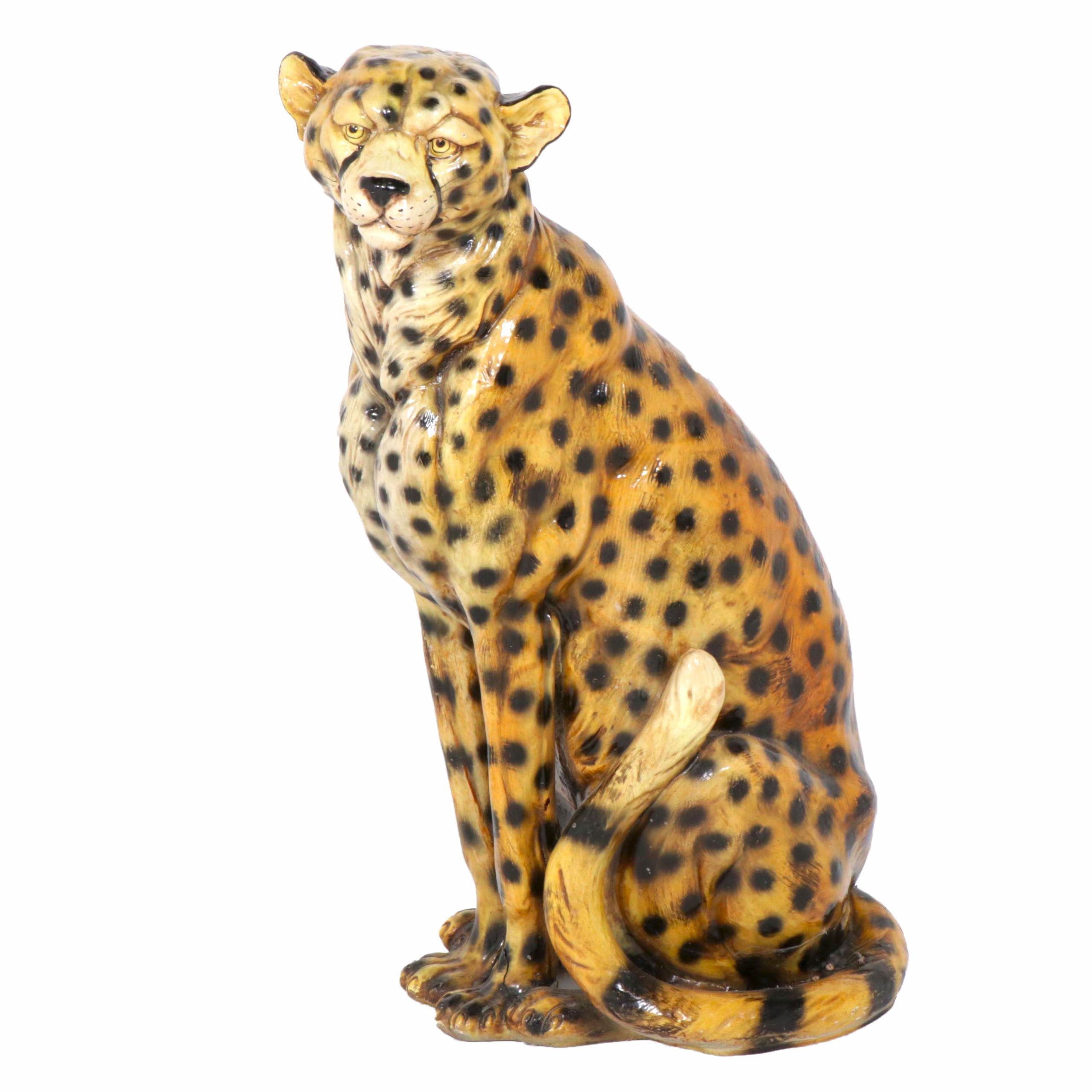 Hand-Painted Cheetah Statue, Vintage