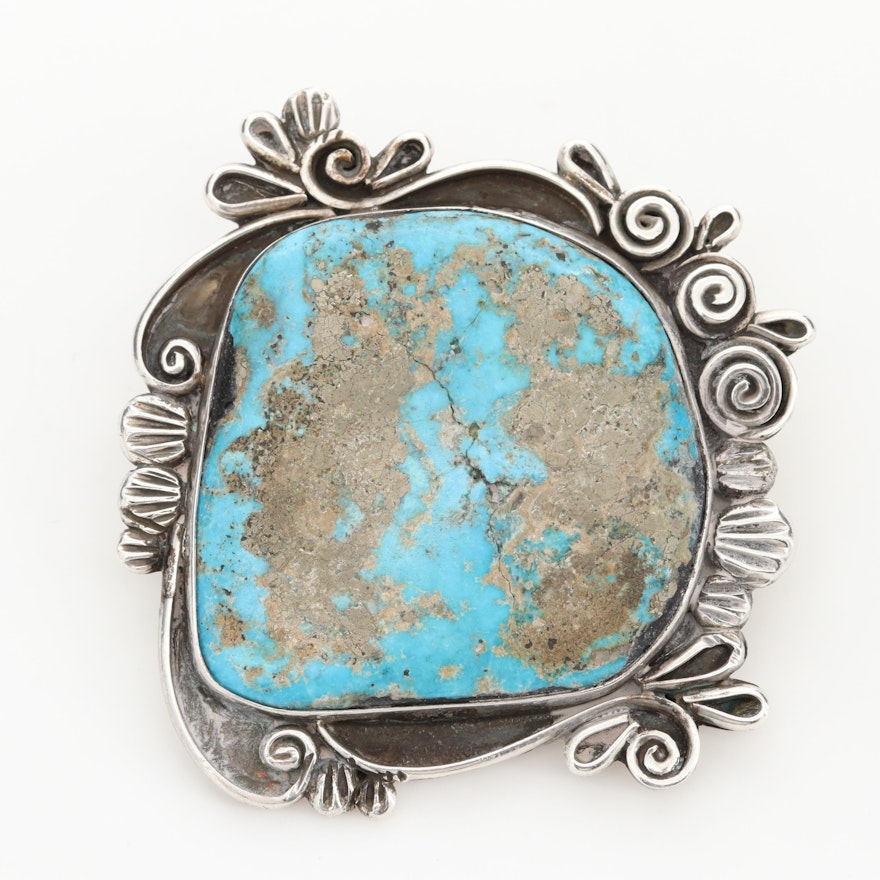 Liz PM Navajo Diné Sterling Silver Turquoise Bolo Tie Slide