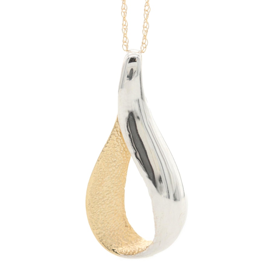 14K Yellow Gold Pendant Necklace with White Gold Accent