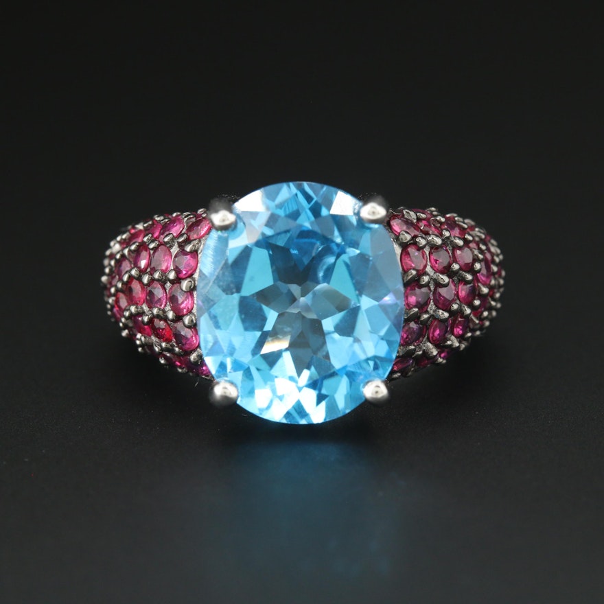 Sterling Silver Blue Topaz and Ruby Ring