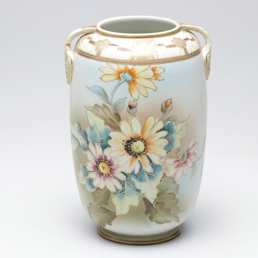 Japanese Hand-Painted Gilt Embossed Porcelain Urn