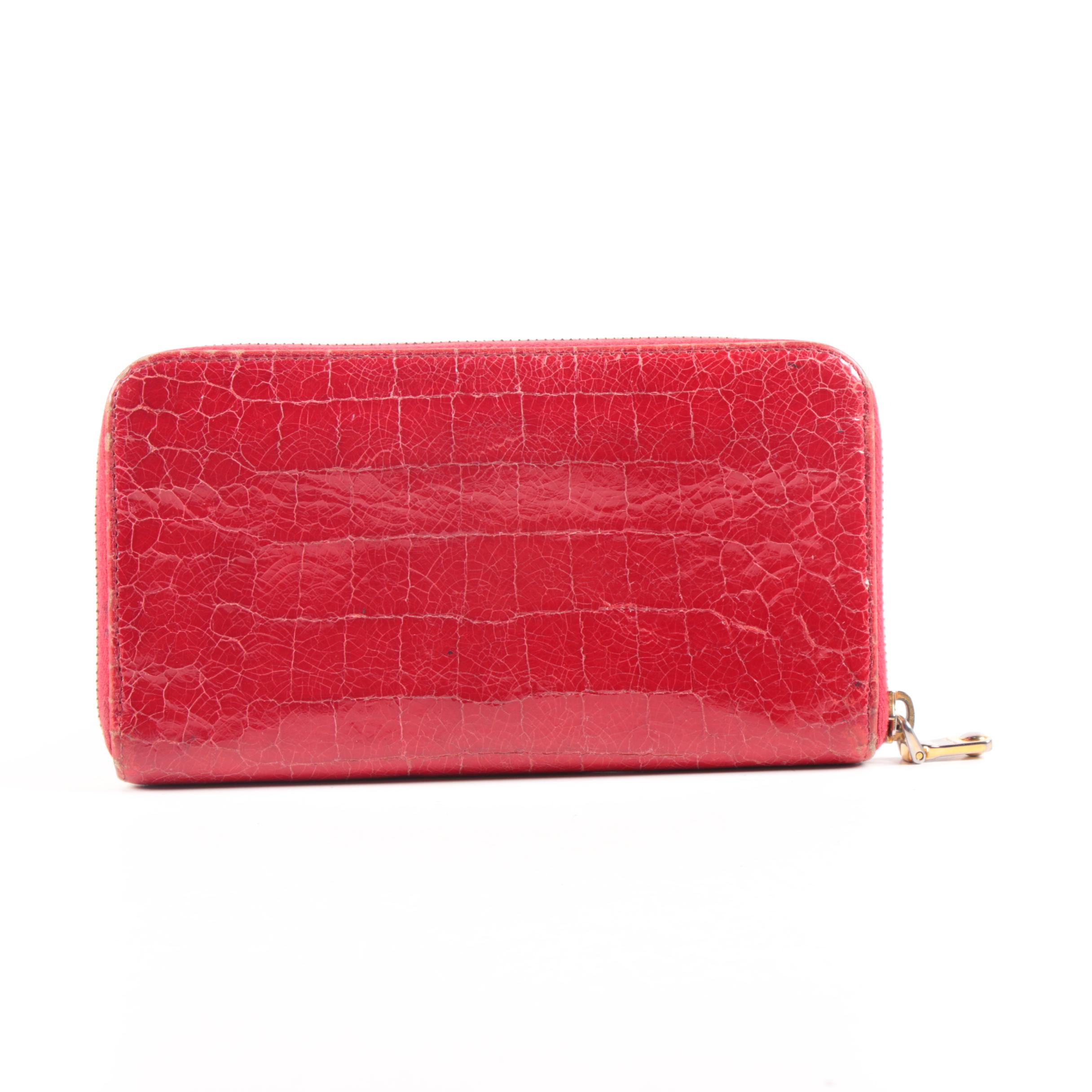 Miu Miu Continental Wallet Clutch in Embossed Red Patent Leather