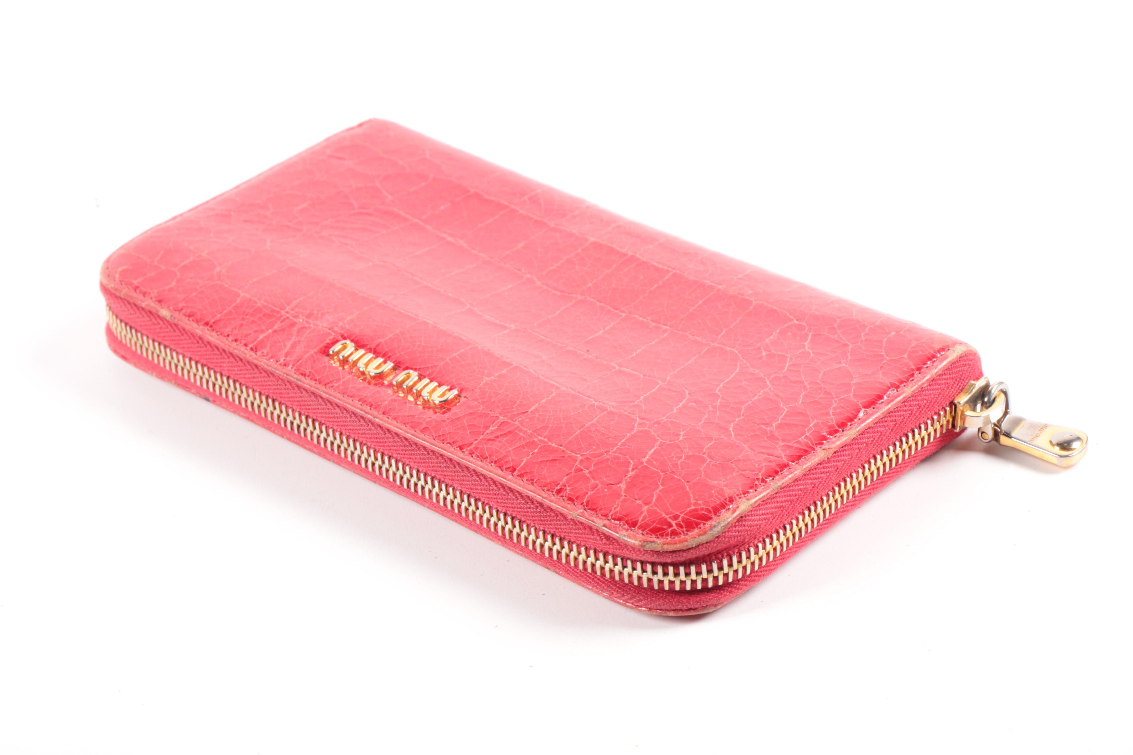 Miu Miu Continental Wallet Clutch in Embossed Red Patent Leather