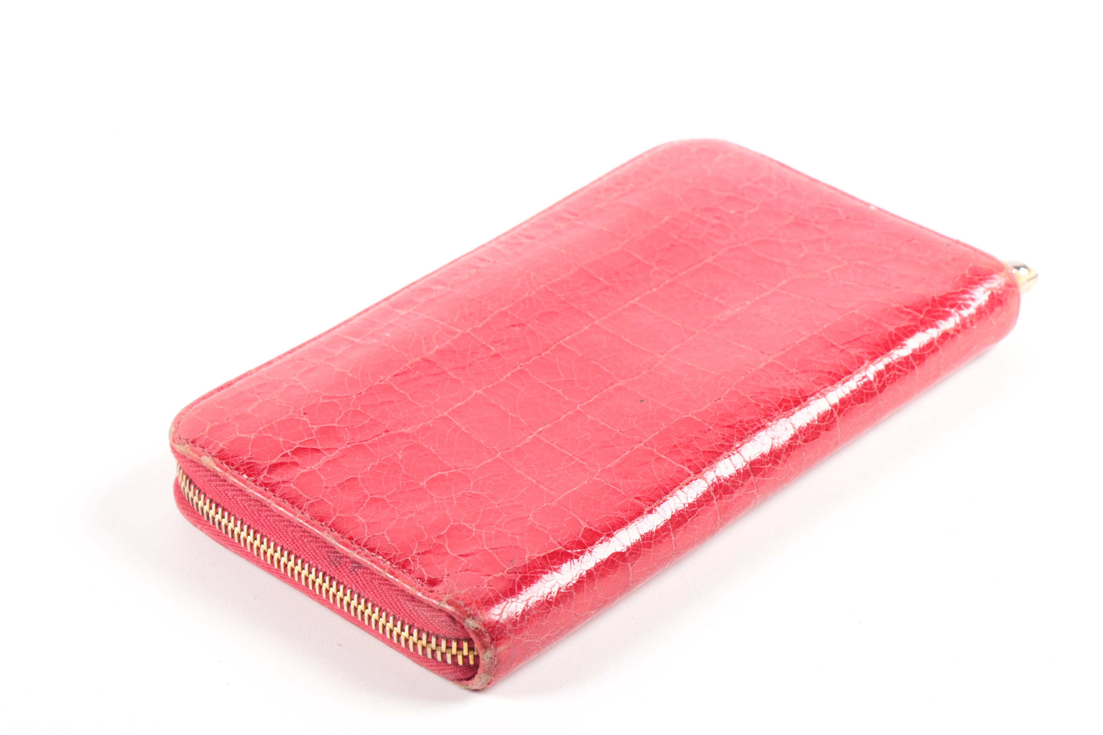 Miu Miu Continental Wallet Clutch in Embossed Red Patent Leather