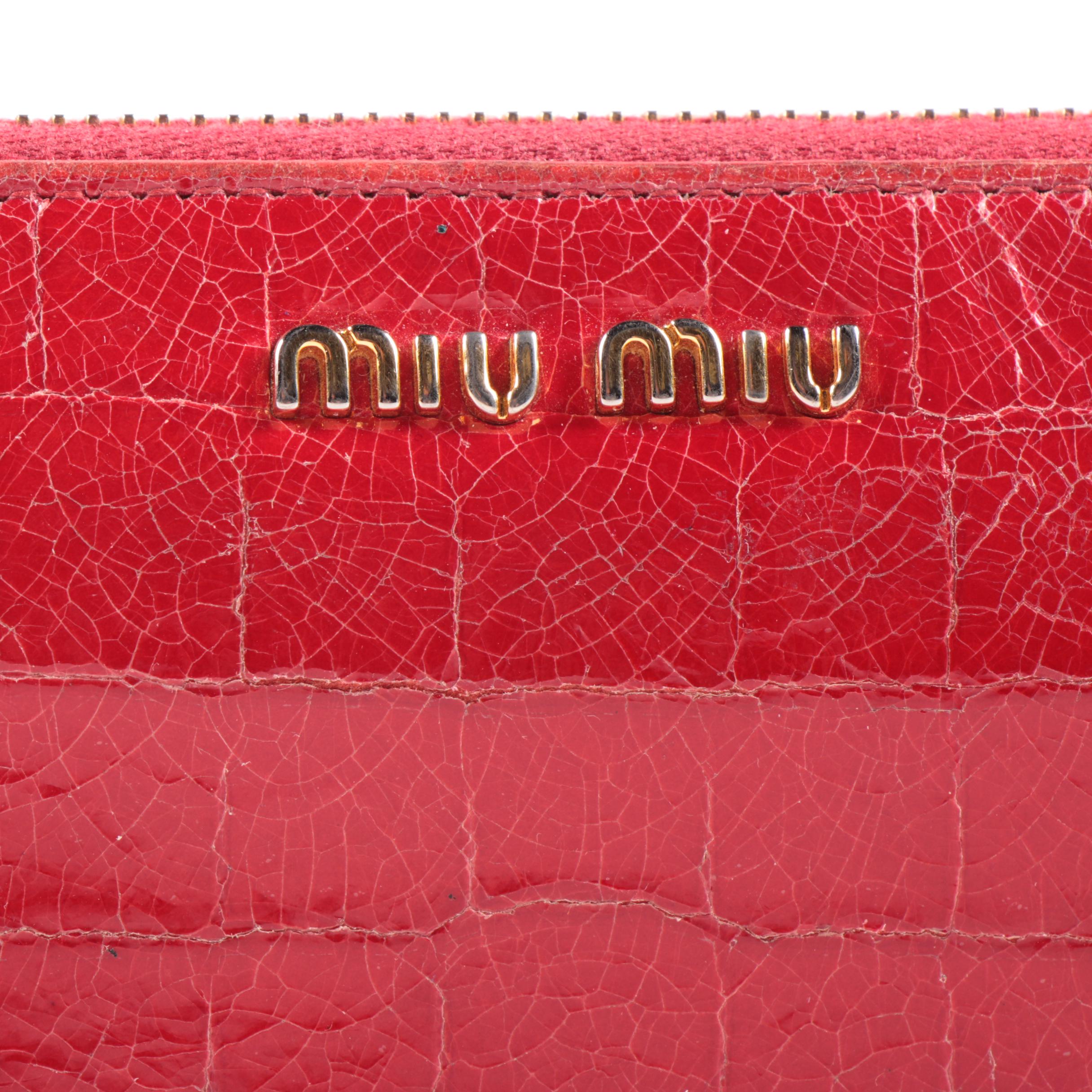 Miu Miu Continental Wallet Clutch in Embossed Red Patent Leather