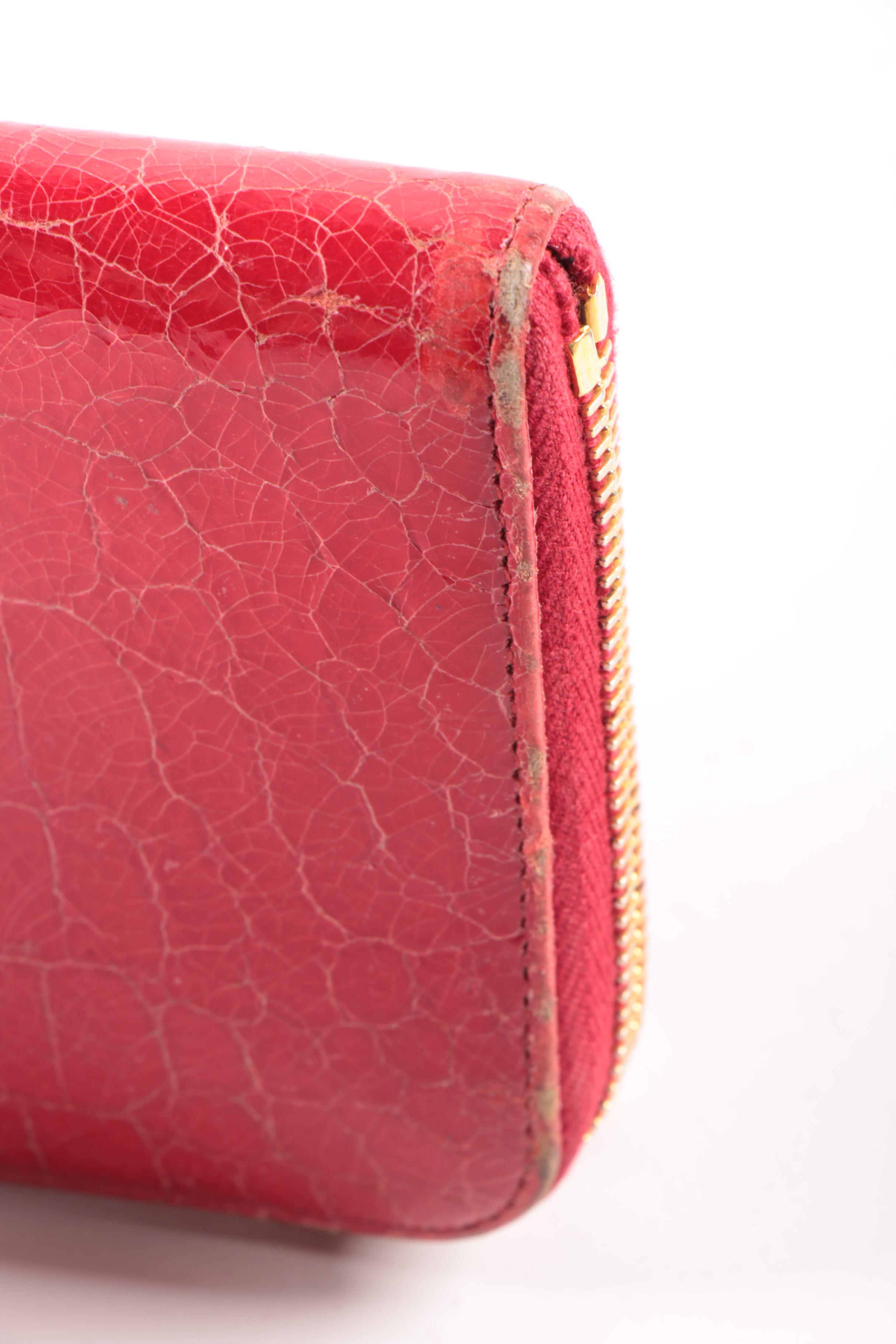 Miu Miu Continental Wallet Clutch in Embossed Red Patent Leather
