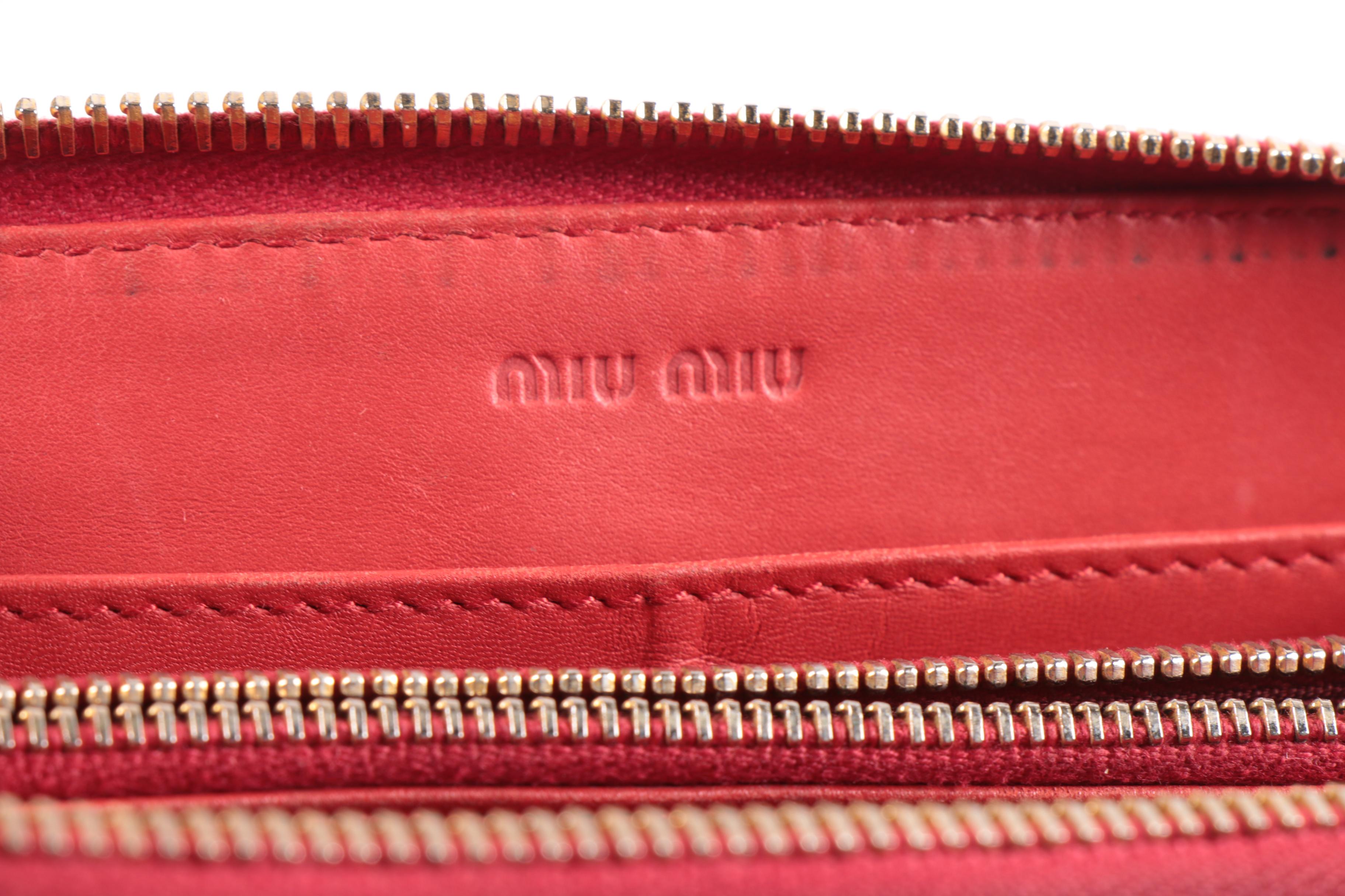 Miu Miu Continental Wallet Clutch in Embossed Red Patent Leather