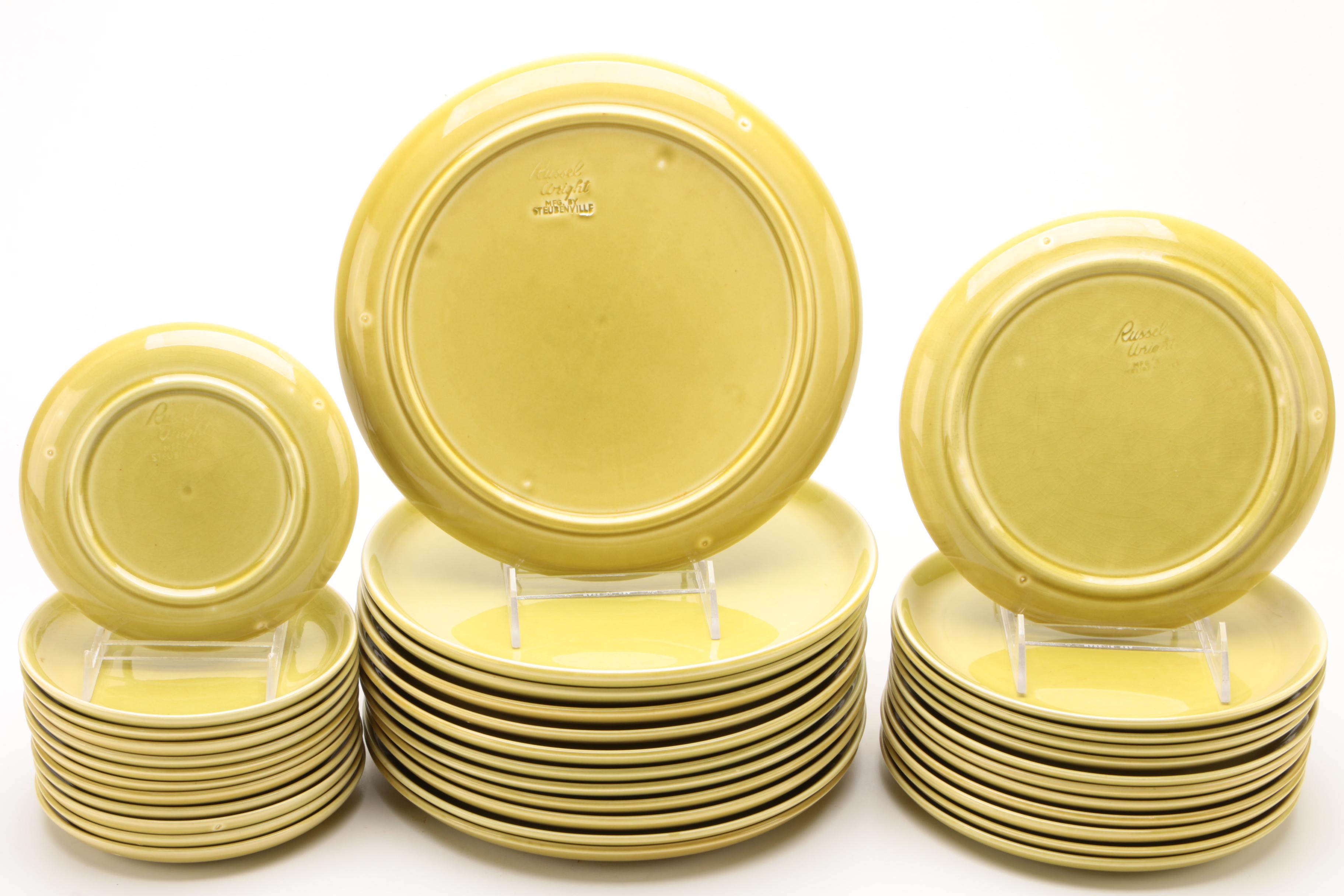 Russel Wright "American Modern" Chartreuse Ceramic Dinnerware Service for Twelve