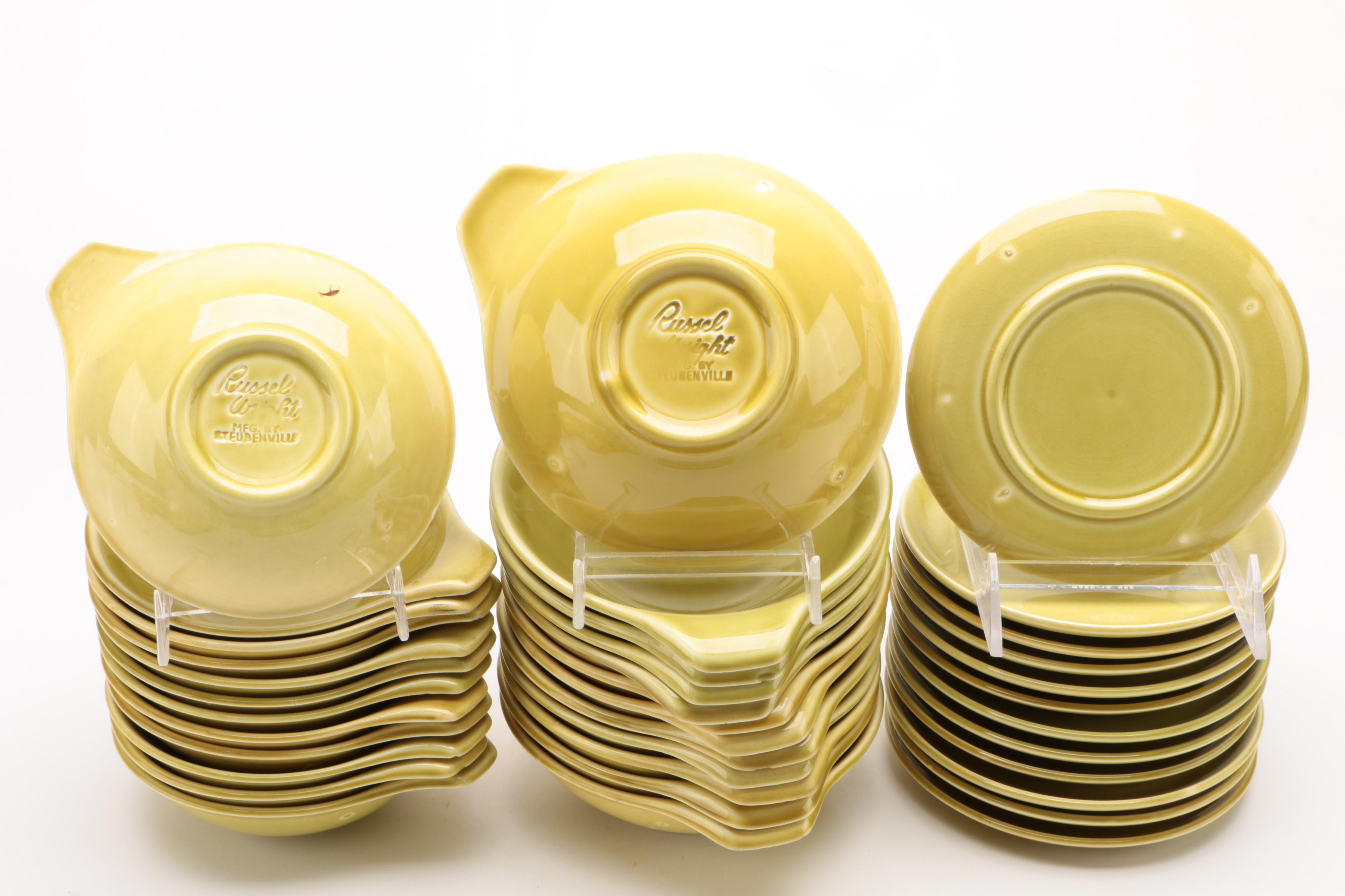 Russel Wright "American Modern" Chartreuse Ceramic Dinnerware Service for Twelve