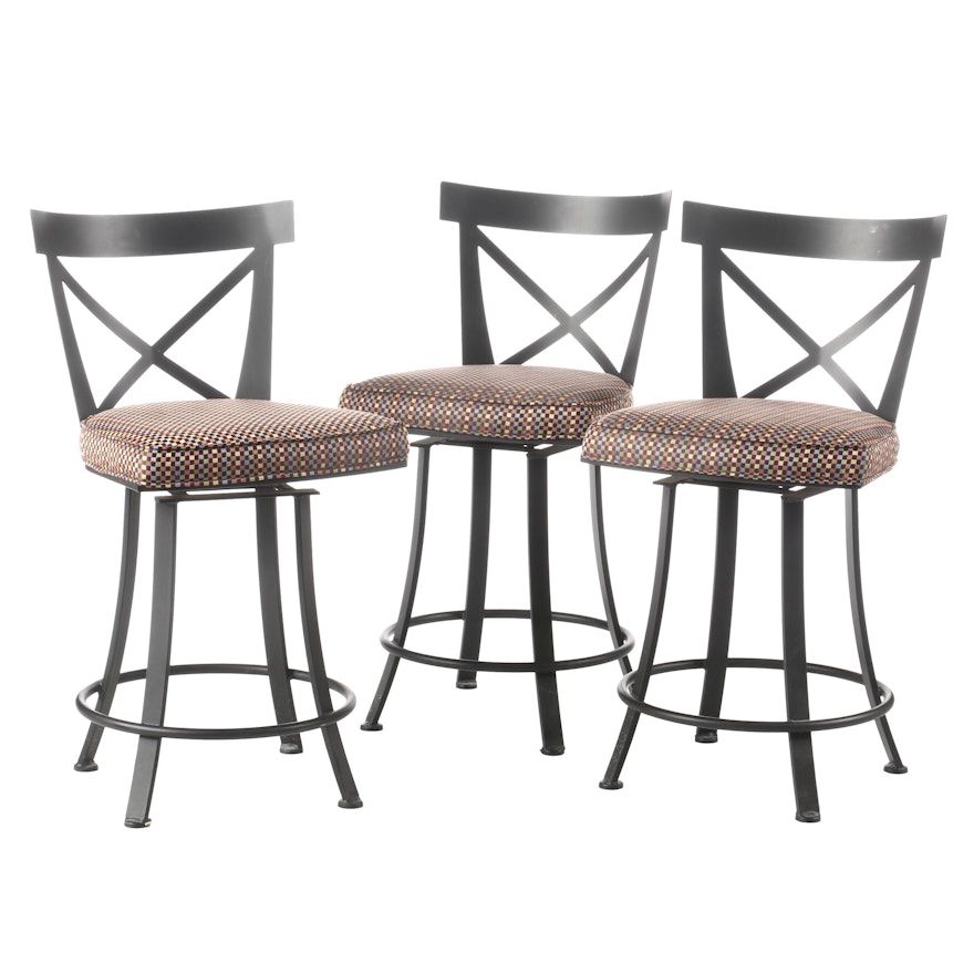 Johnston Casuals Furniture, Three Ebonized Counter-Height Swivel Bar Stools