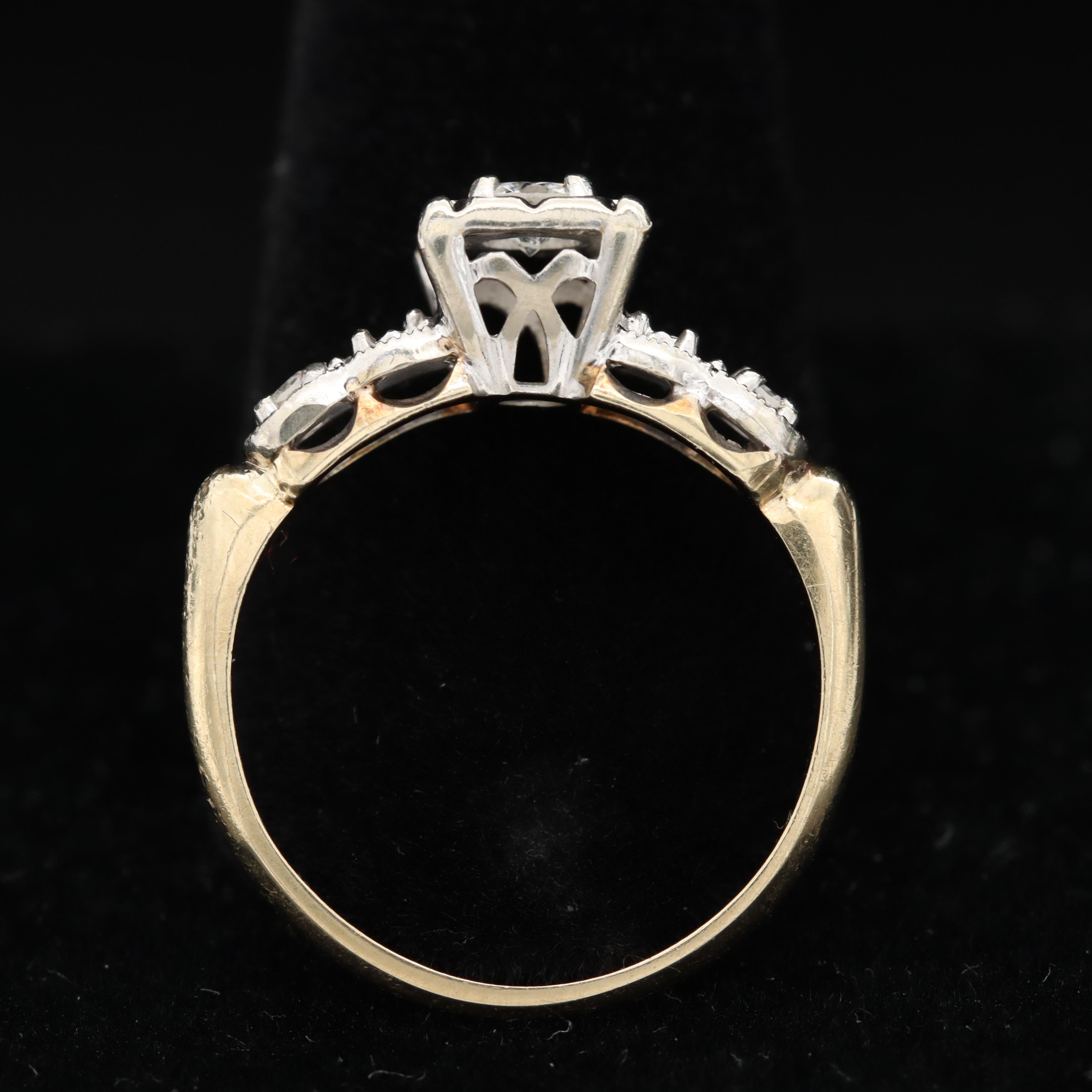 Vintage Bellcrest 14K Yellow Gold Diamond Ring with 14K White Gold Accents