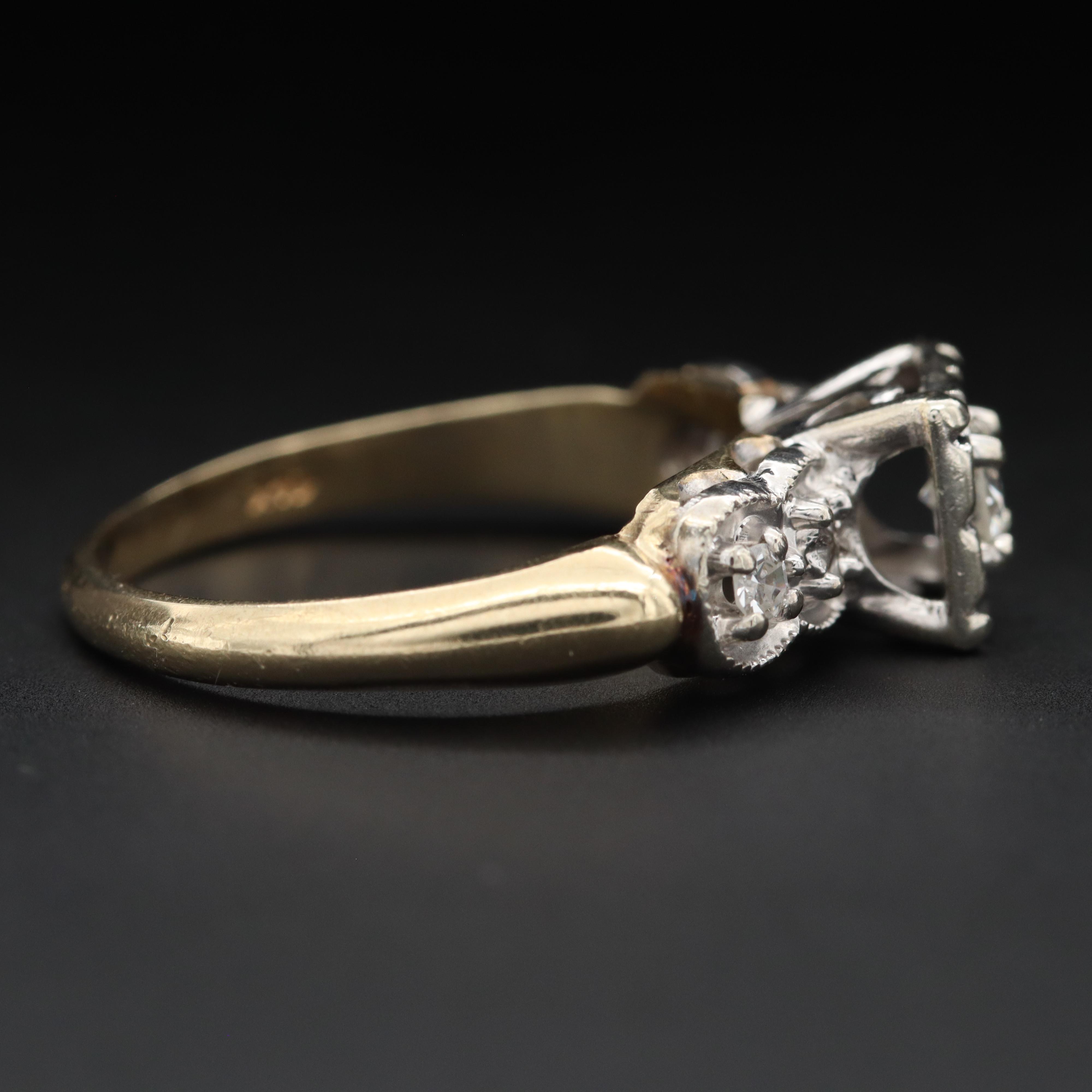 Vintage Bellcrest 14K Yellow Gold Diamond Ring with 14K White Gold Accents