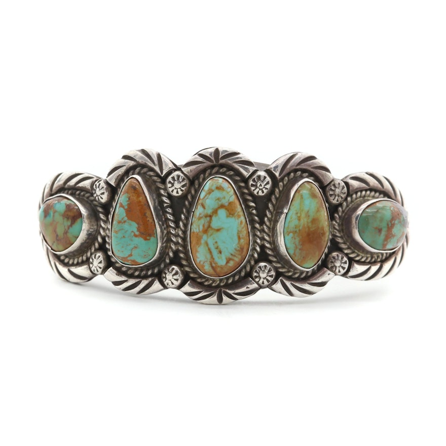 Elsie Yazie Navajo Diné Sterling Silver Turquoise Cuff Bracelet