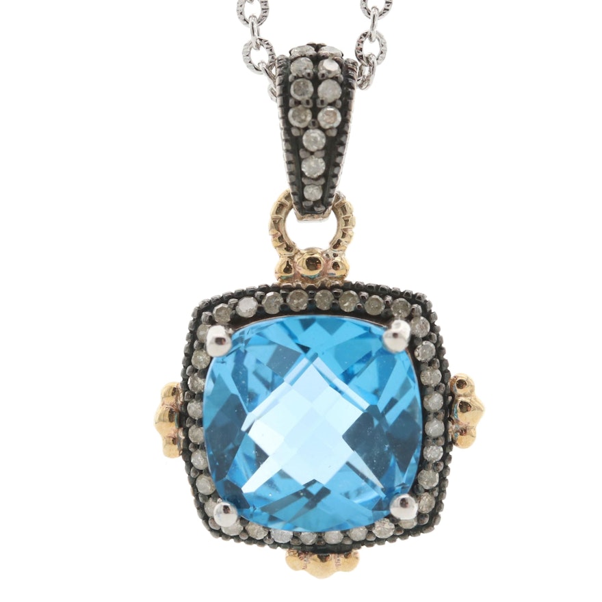 Sterling Silver Topaz and Diamond Pendant Necklace