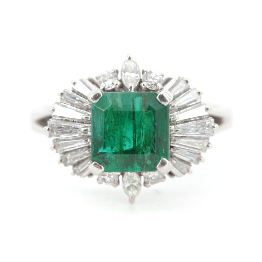 Platinum 2.53 CT Emerald and Diamond Ring