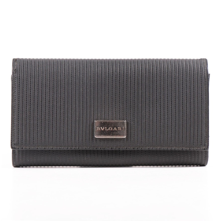 BVLGARI Continental Wallet in Embossed Black Leather