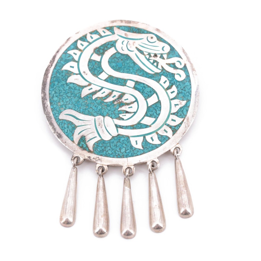 Taxco Sterling Silver Turquoise Converter Brooch
