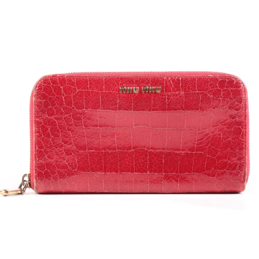 Miu Miu Continental Wallet Clutch in Embossed Red Patent Leather