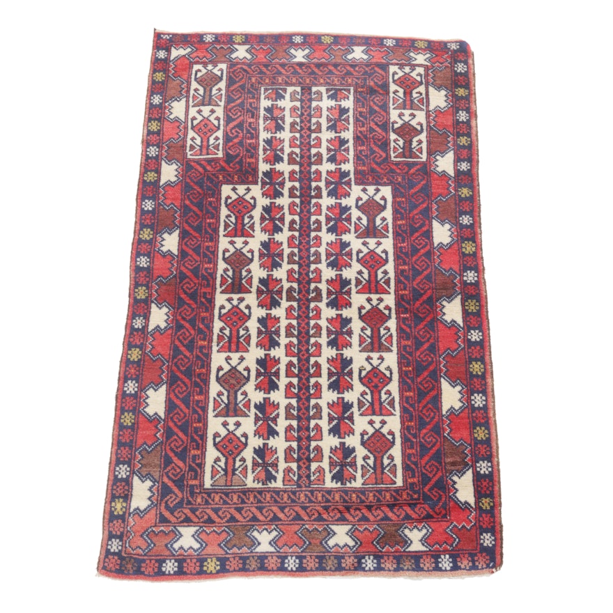 2'10 x 4'10 Hand-Knotted Persian Baluch Prayer Rug, circa 1930