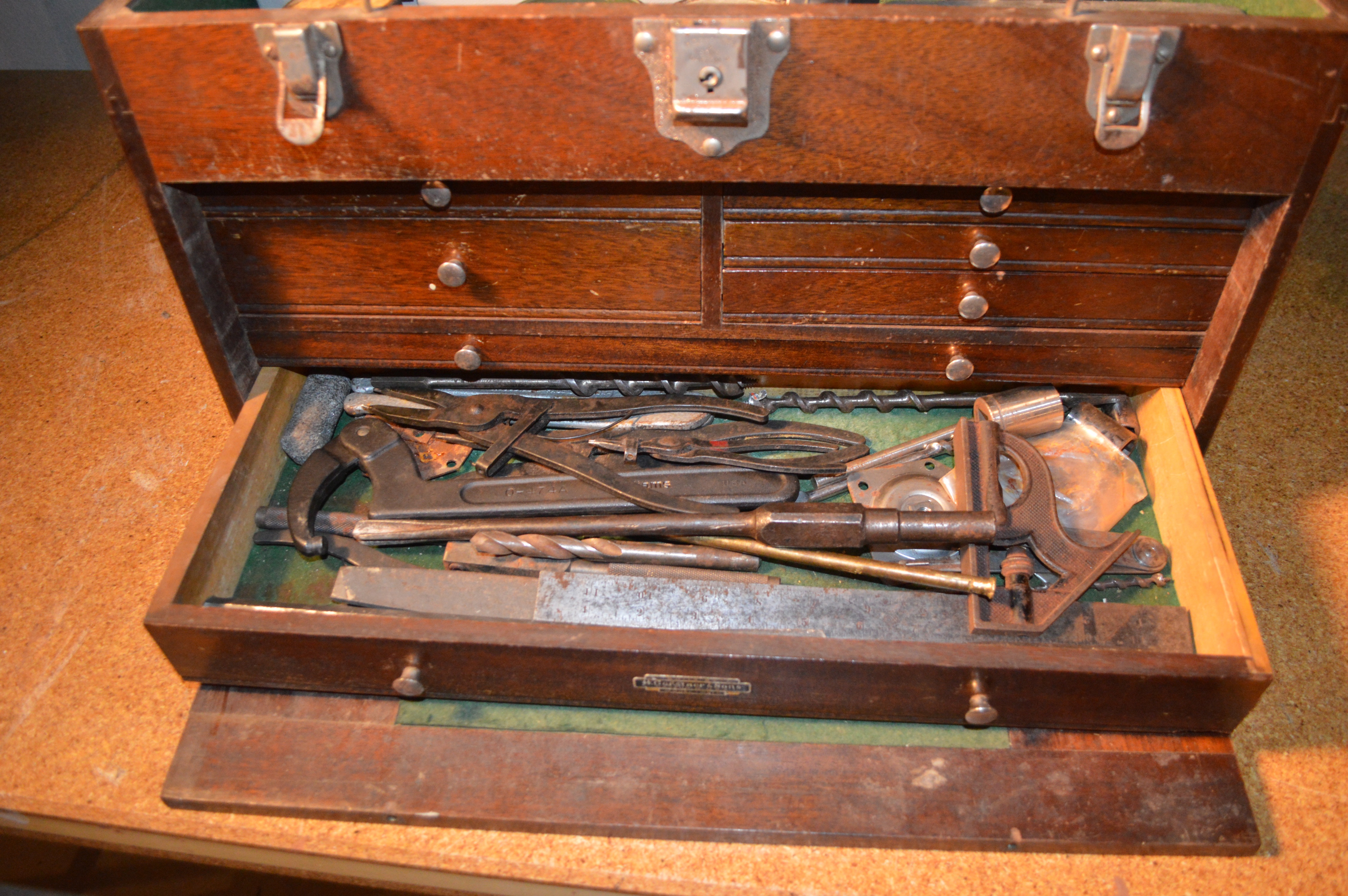 H. Gerstner & Sons Wood Tool Chest with Gauges and More
