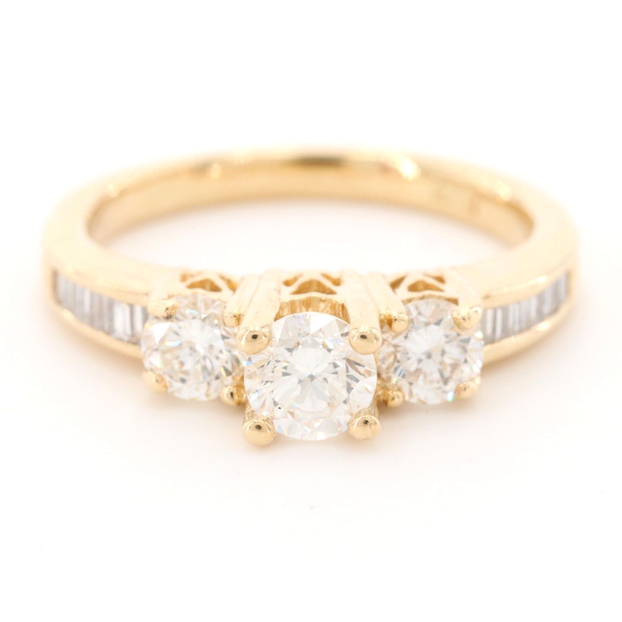 14K Yellow Gold Diamond "Past, Present, Future" Ring