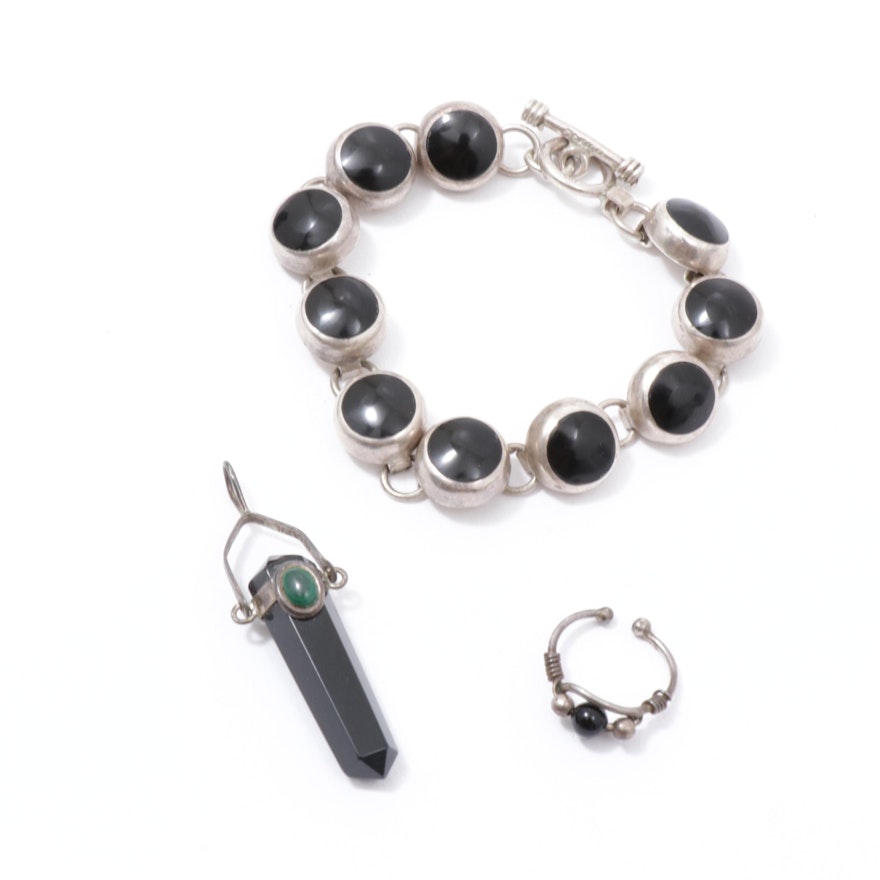 Sterling Silver Onyx and Malachite Assorted Jewelry