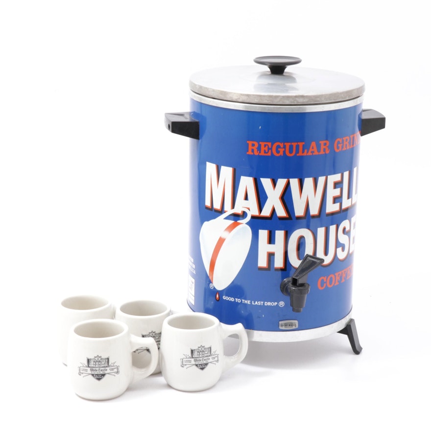 Maxwell House Coffee Maker & White Castle Mugs, Vintage Advertising