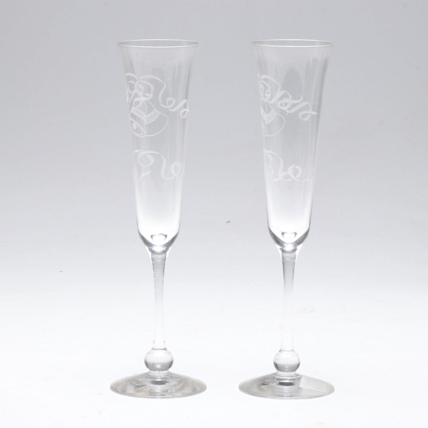 Orrefors Sweden Crystal Millennium Themed Champagne Flutes