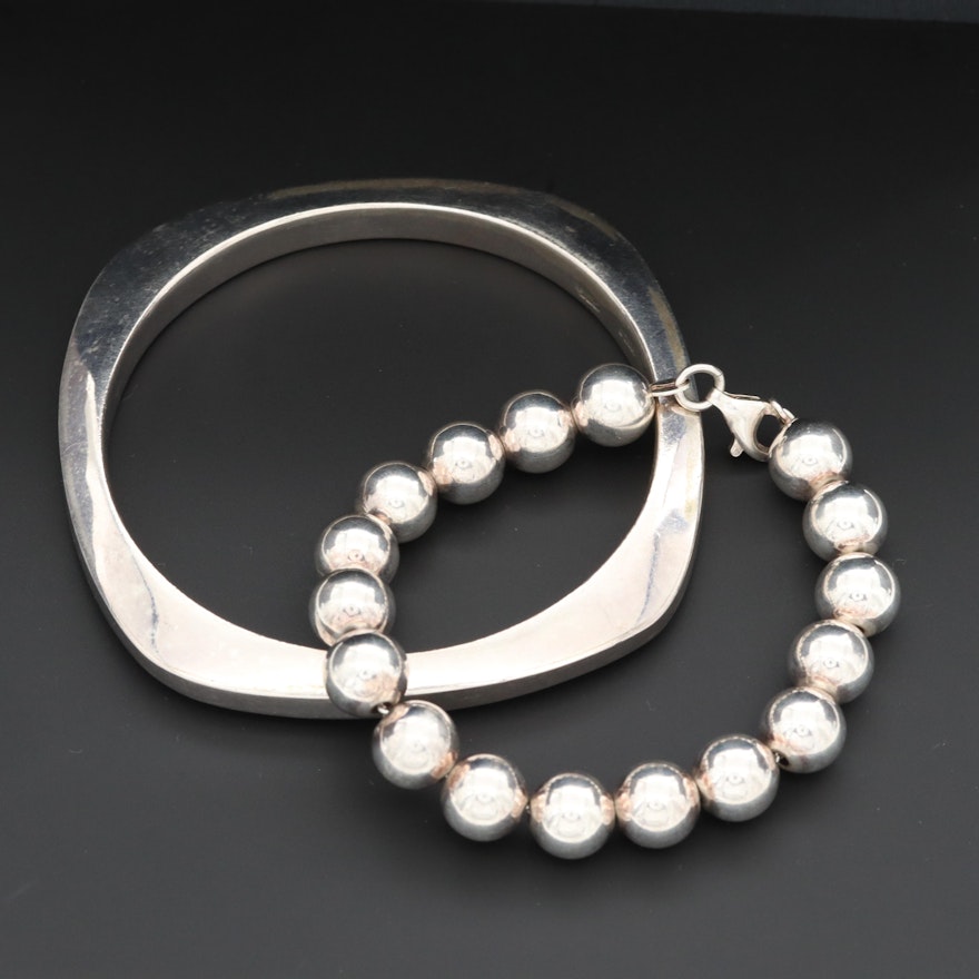 Sterling Silver Bangle and Beaded Bracelets