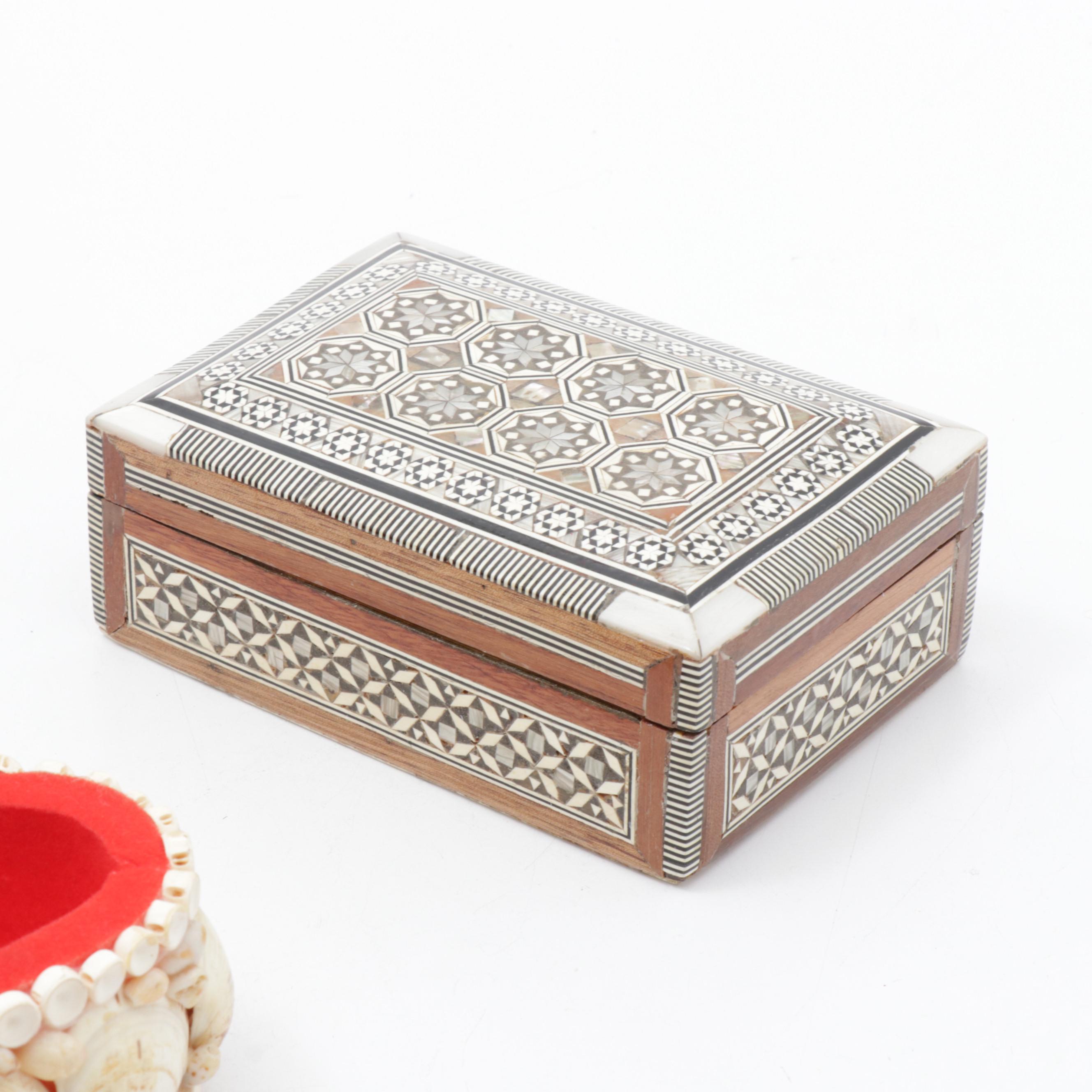 Mother of Pearl & Shell Boxes, Swarovski Crystal & Vintage Jewelry