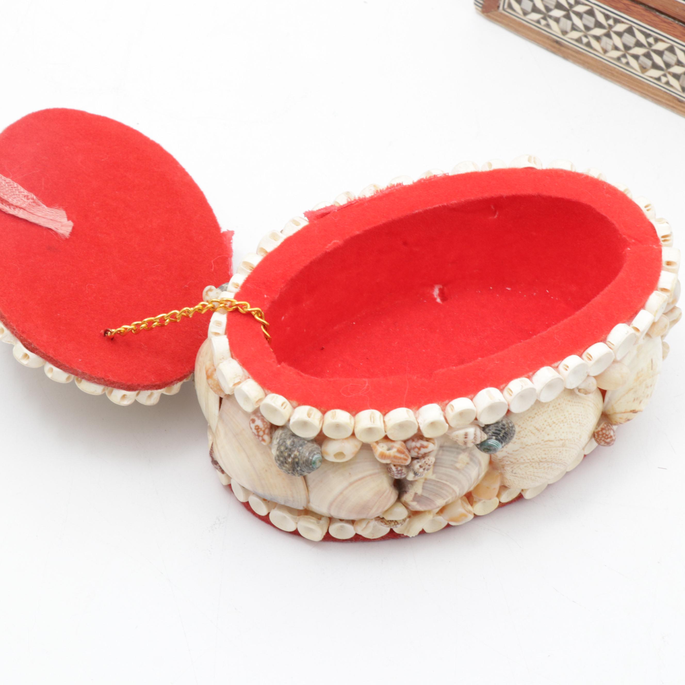 Mother of Pearl & Shell Boxes, Swarovski Crystal & Vintage Jewelry