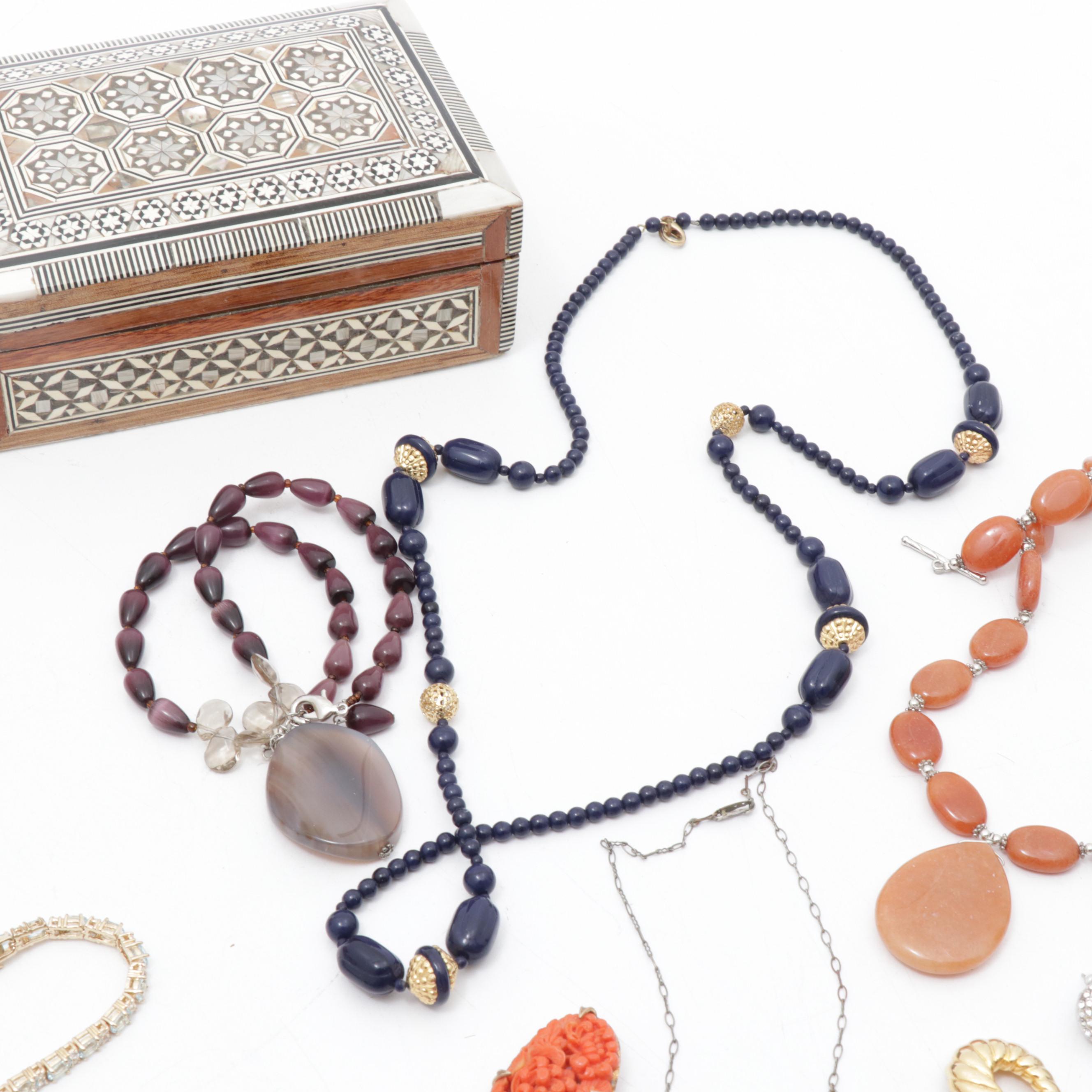 Mother of Pearl & Shell Boxes, Swarovski Crystal & Vintage Jewelry