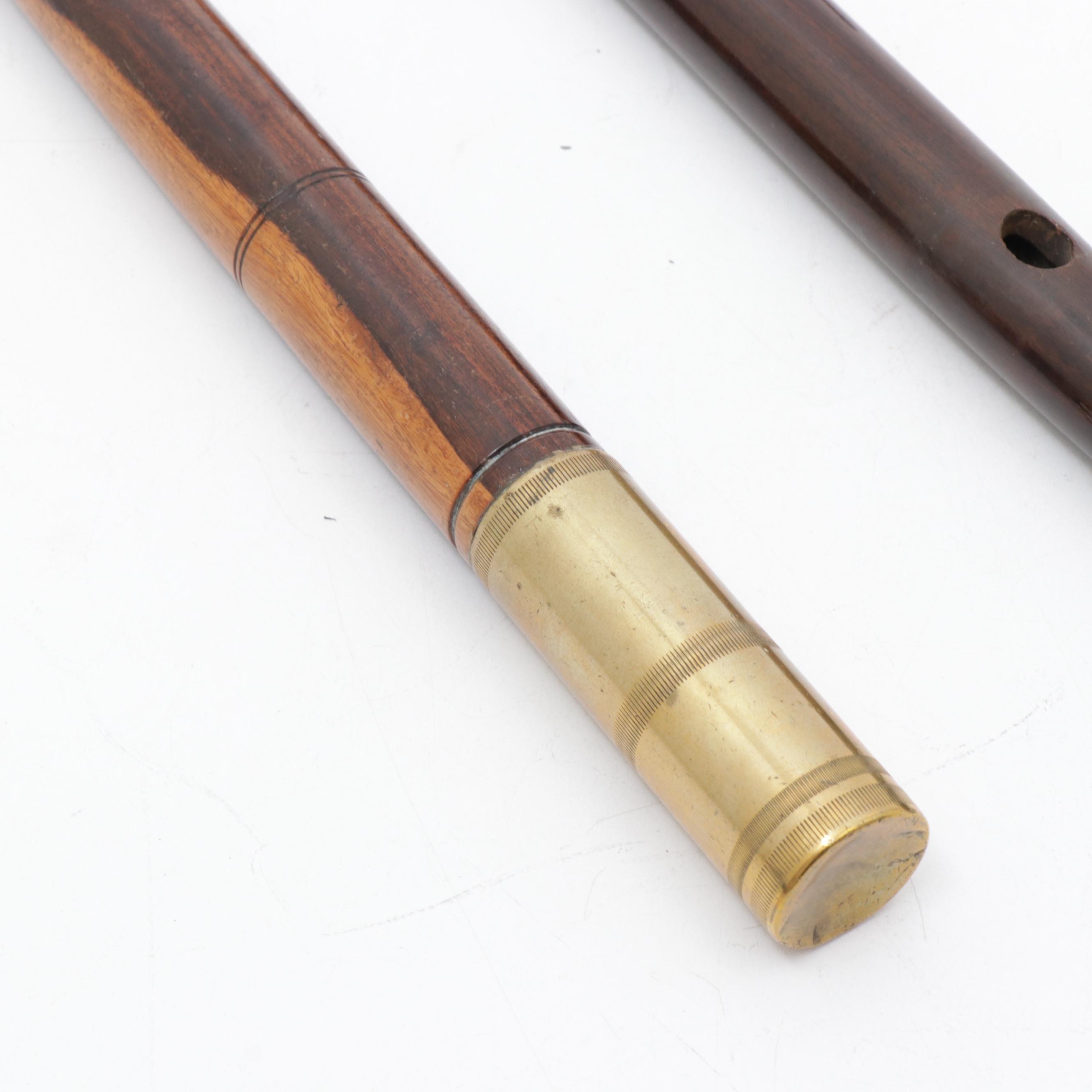 Civil War Era Rosewood Fife with Pewter Cheater Mouthpiece and Drum Stick