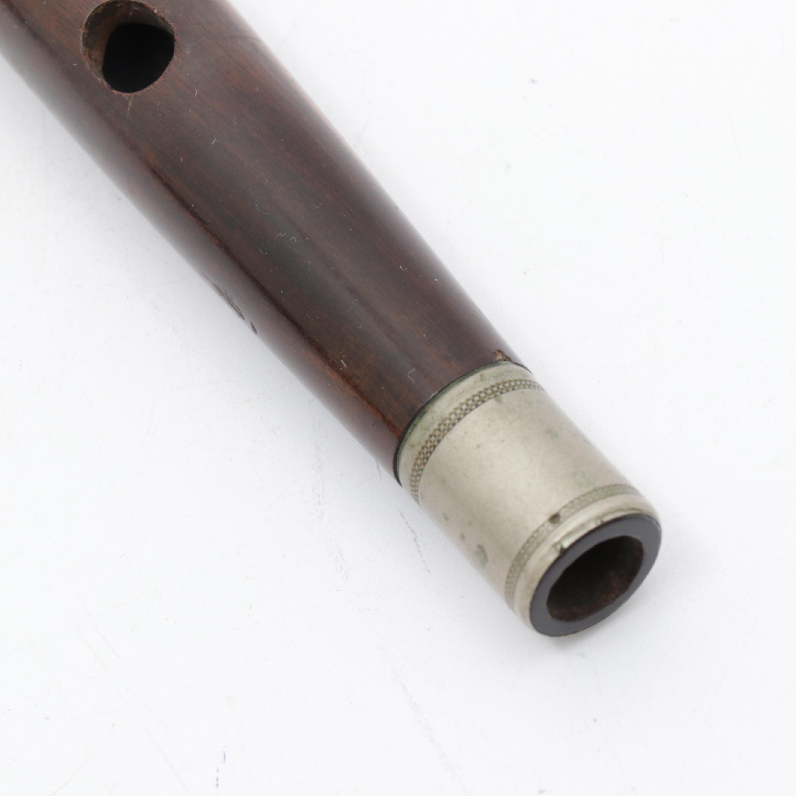 Civil War Era Rosewood Fife with Pewter Cheater Mouthpiece and Drum Stick